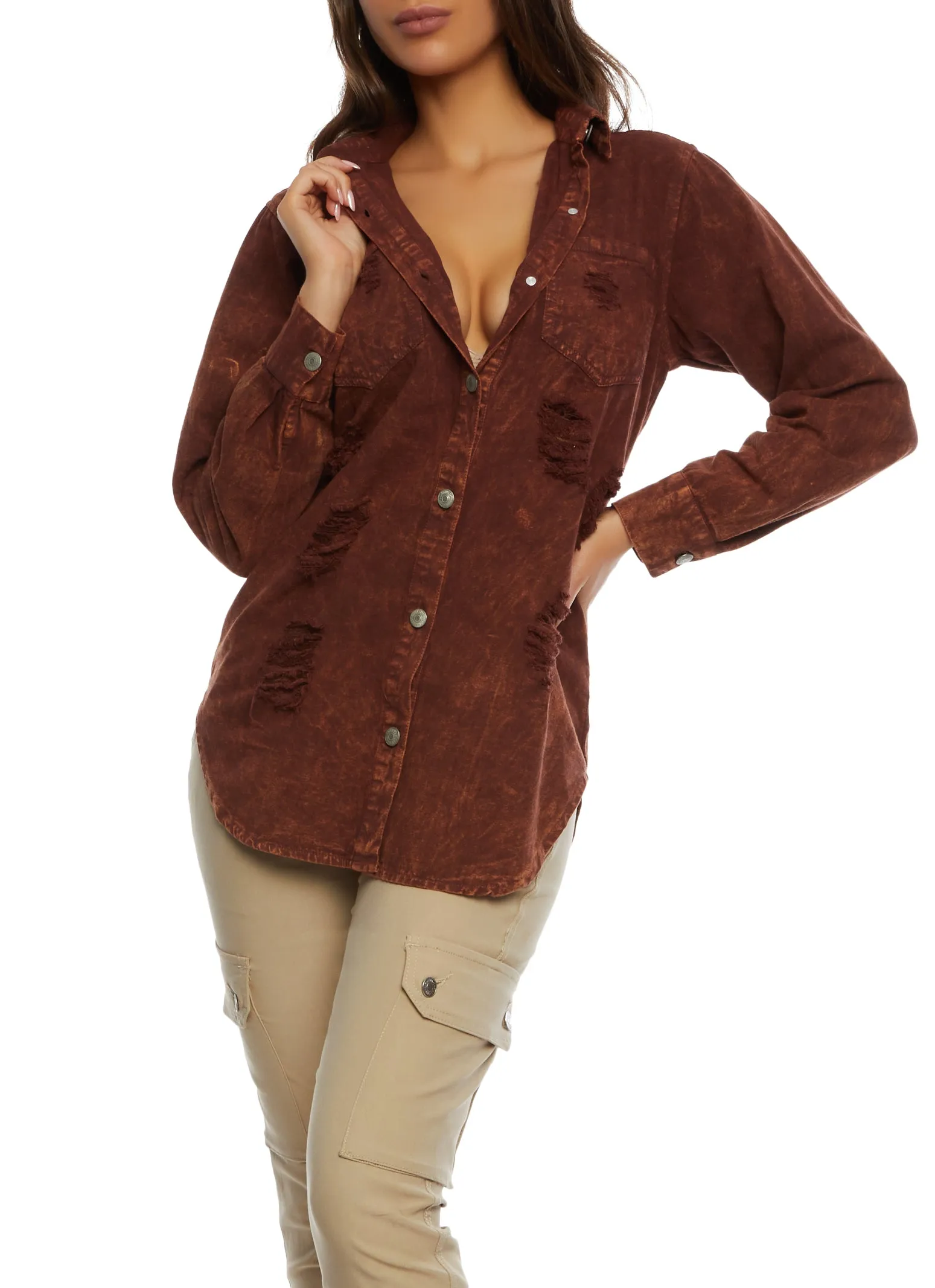 Acid Wash Distressed High Low Shirt sold by Rainbow product image thumbnail 2