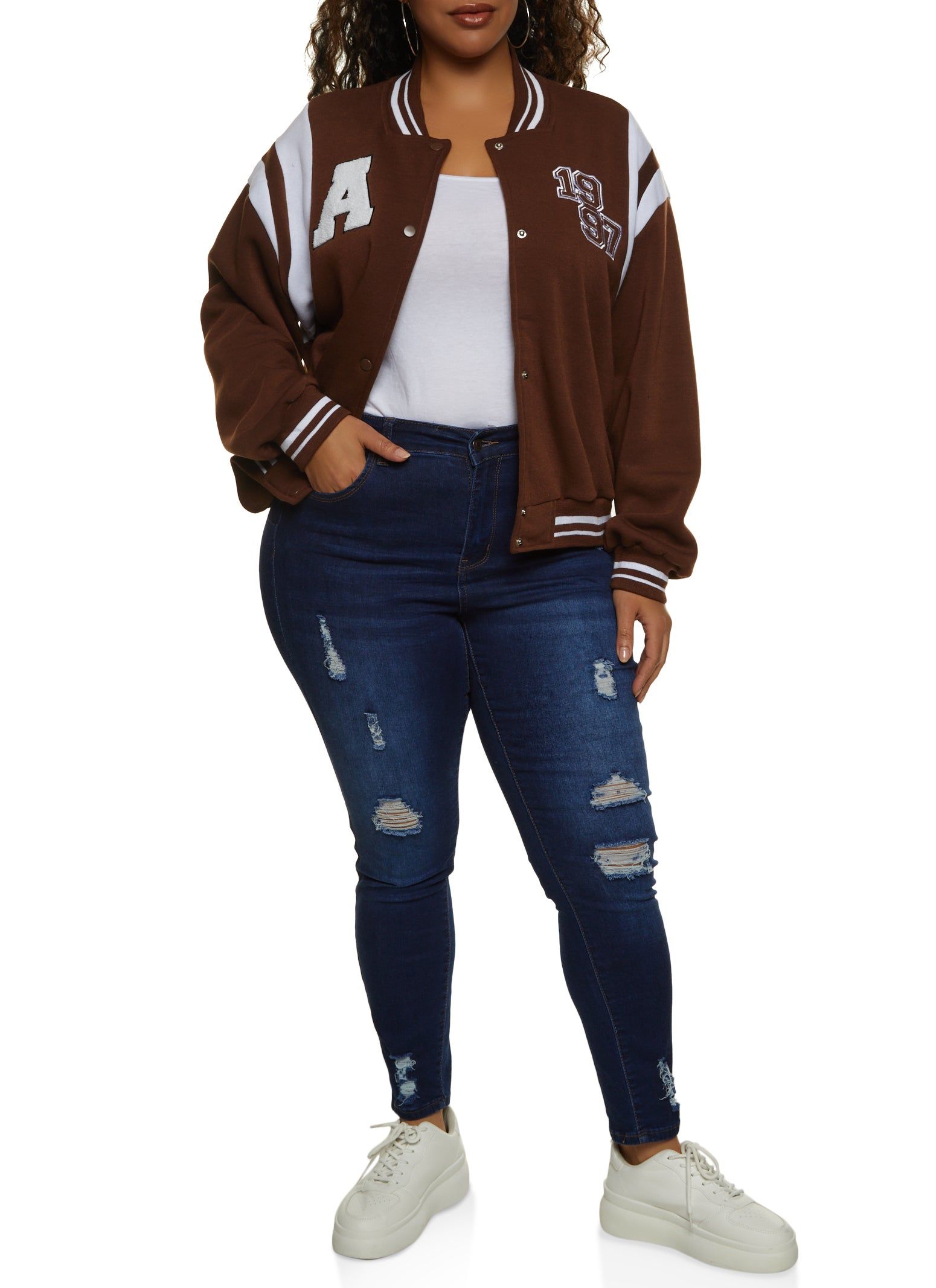 Plus Size Chenille Patch Letterman Jacket sold by Rainbow product image thumbnail 2