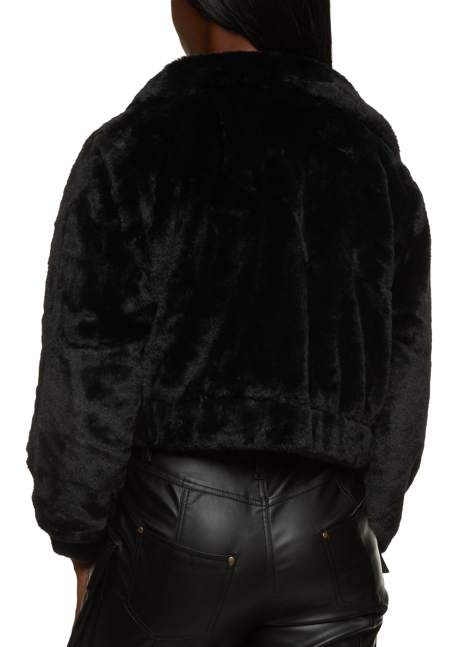 Zip Front Faux Fur Bomber Jacket sold by Rainbow product image thumbnail 2