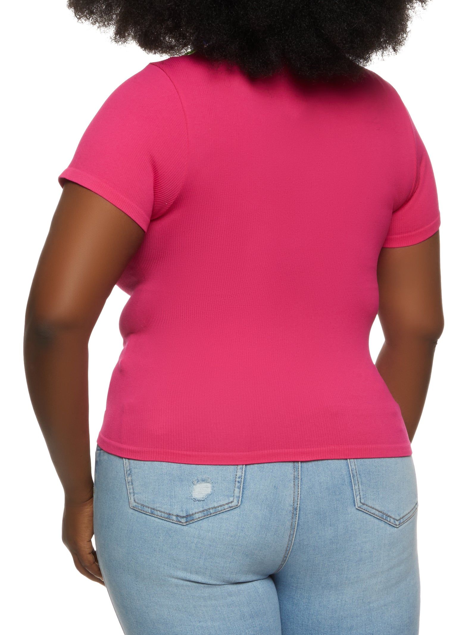 Plus Size Ribbed Chain Caged V Neck Tee sold by Rainbow product image thumbnail 2