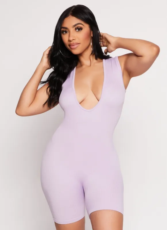 Daisy Seamless Ribbed Plunge Neck Romper sold by Rainbow