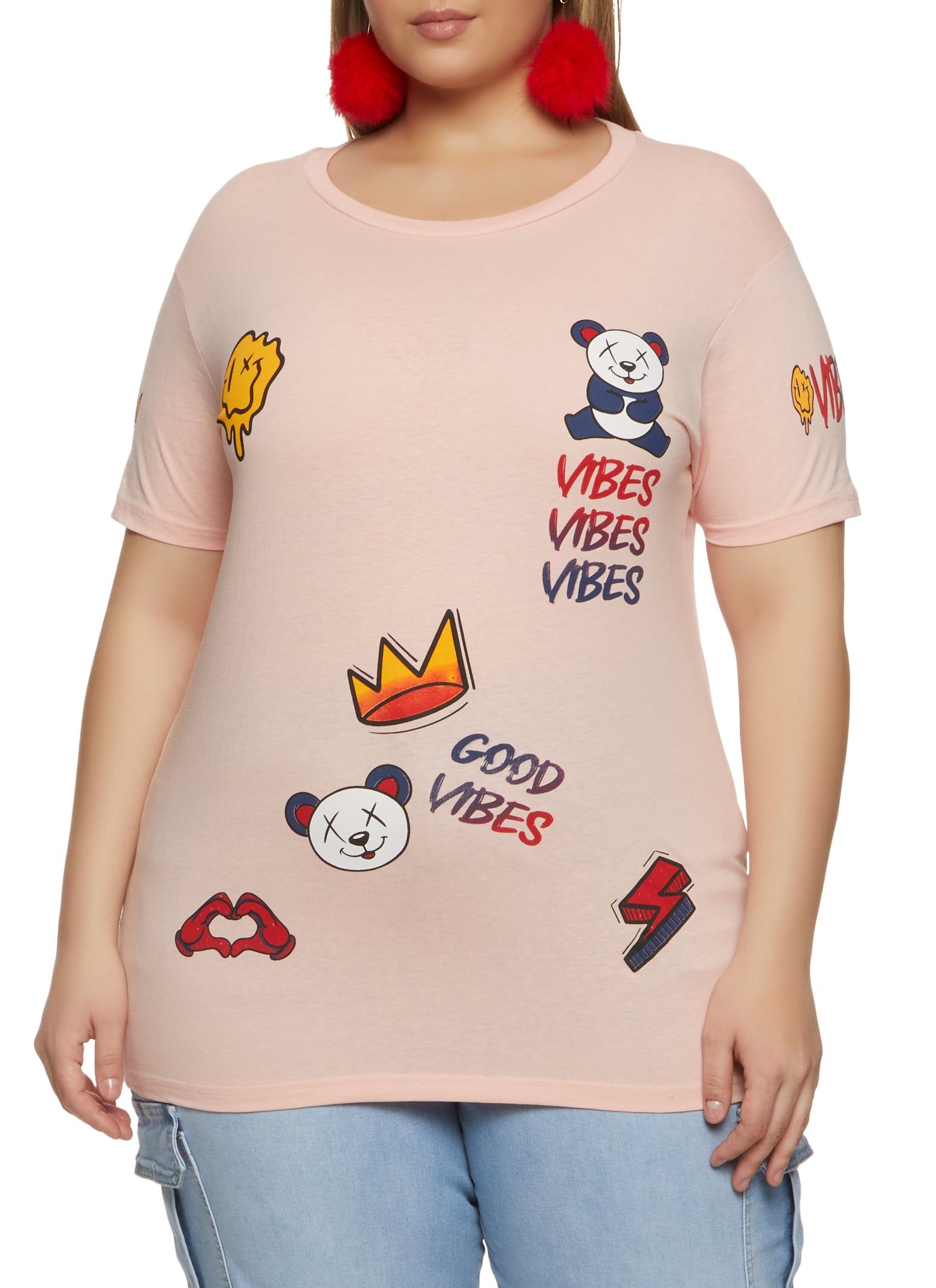 Plus Size Vibes Smiley Back Graphic Tee sold by Rainbow