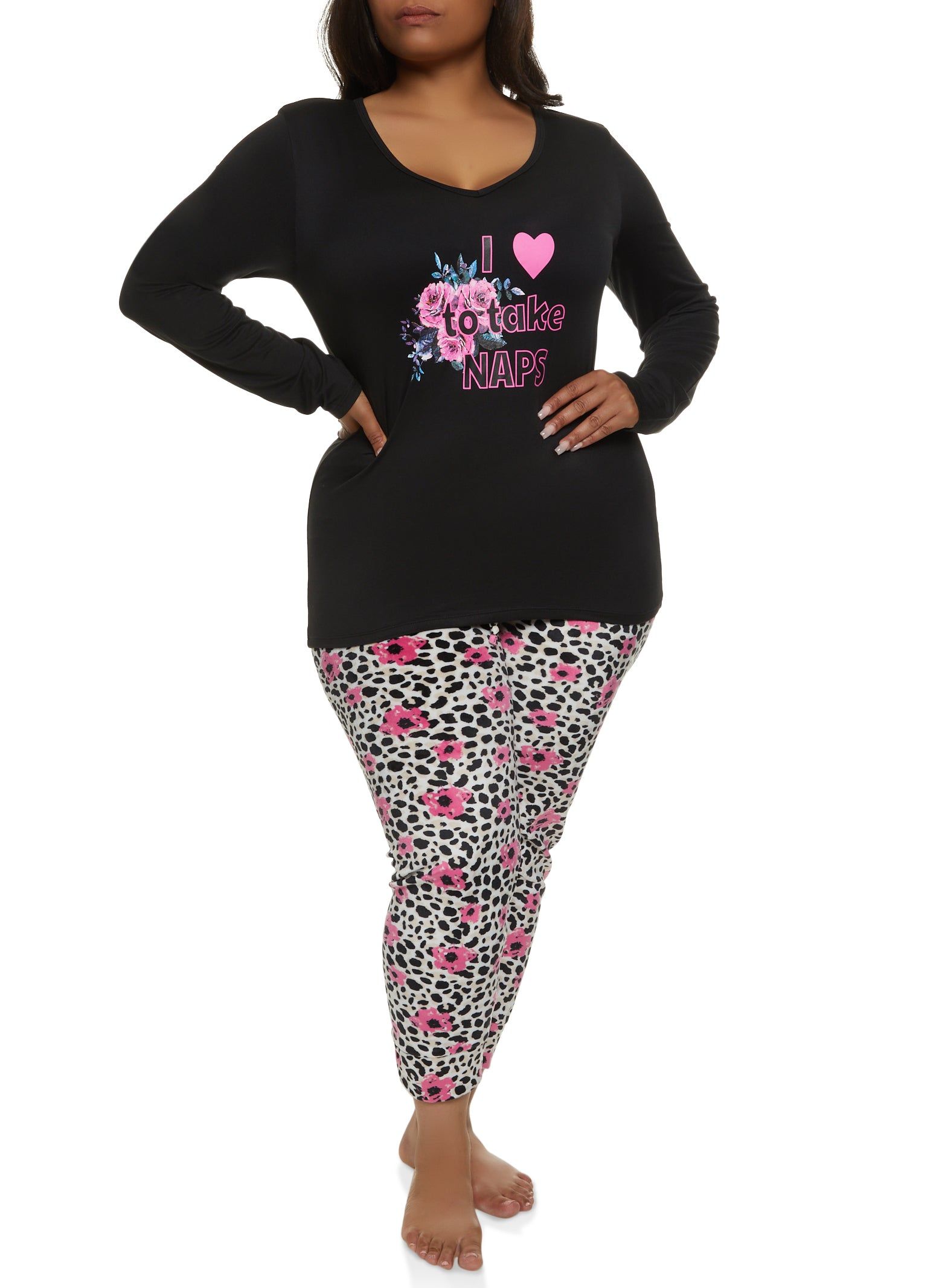 Plus Size Floral Graphic Long Sleeve Pajama Top and Pants sold by Rainbow product image thumbnail 2