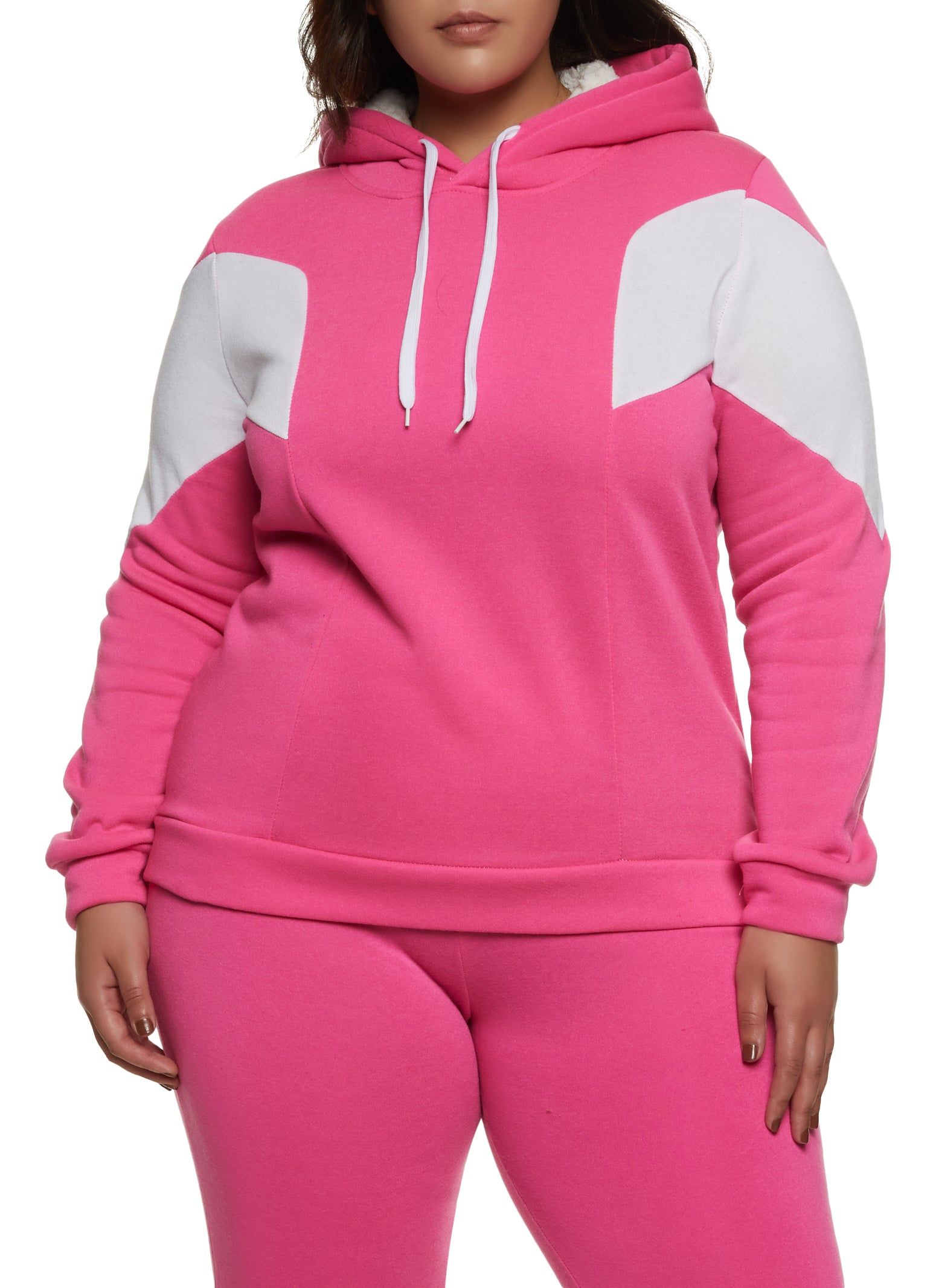 Plus Size Color Blocked Detail Sherpa Lined Hoodie sold by Rainbow