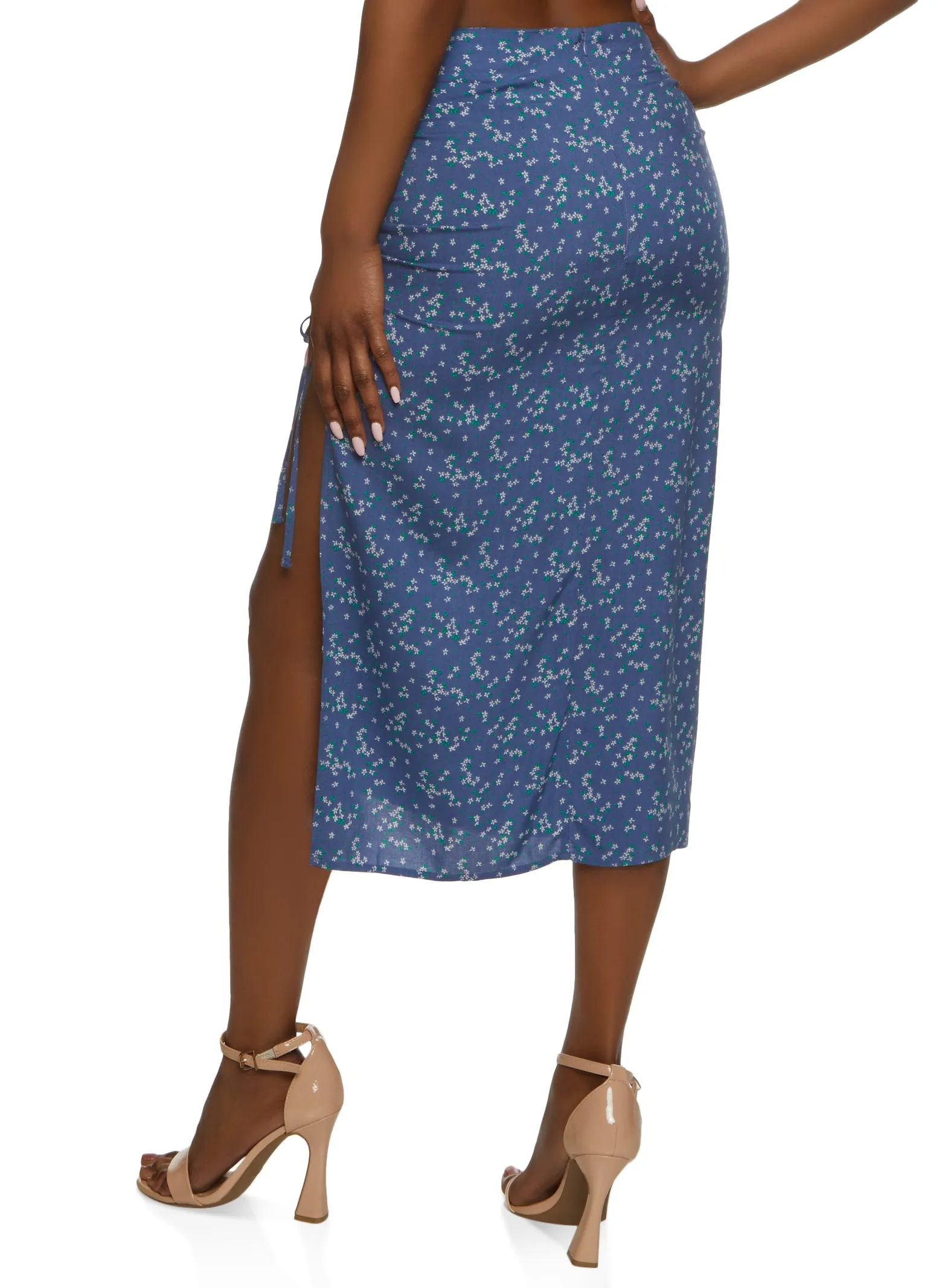 Floral Print Side Slit Ruched Midi Skirt sold by Rainbow product image thumbnail 2
