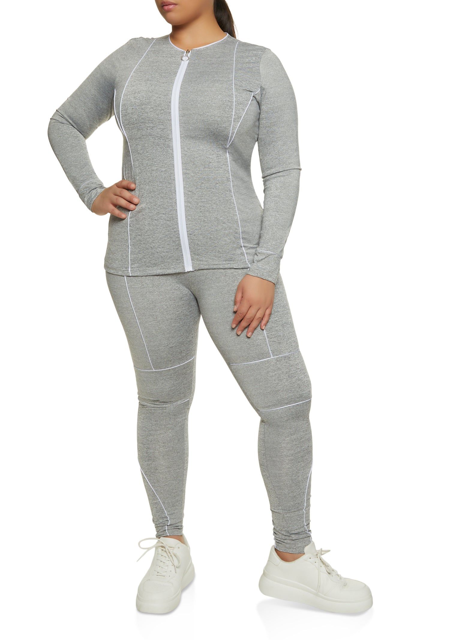 Plus Size Contrast Piping Zip Up Track Jacket sold by Rainbow product image thumbnail 2