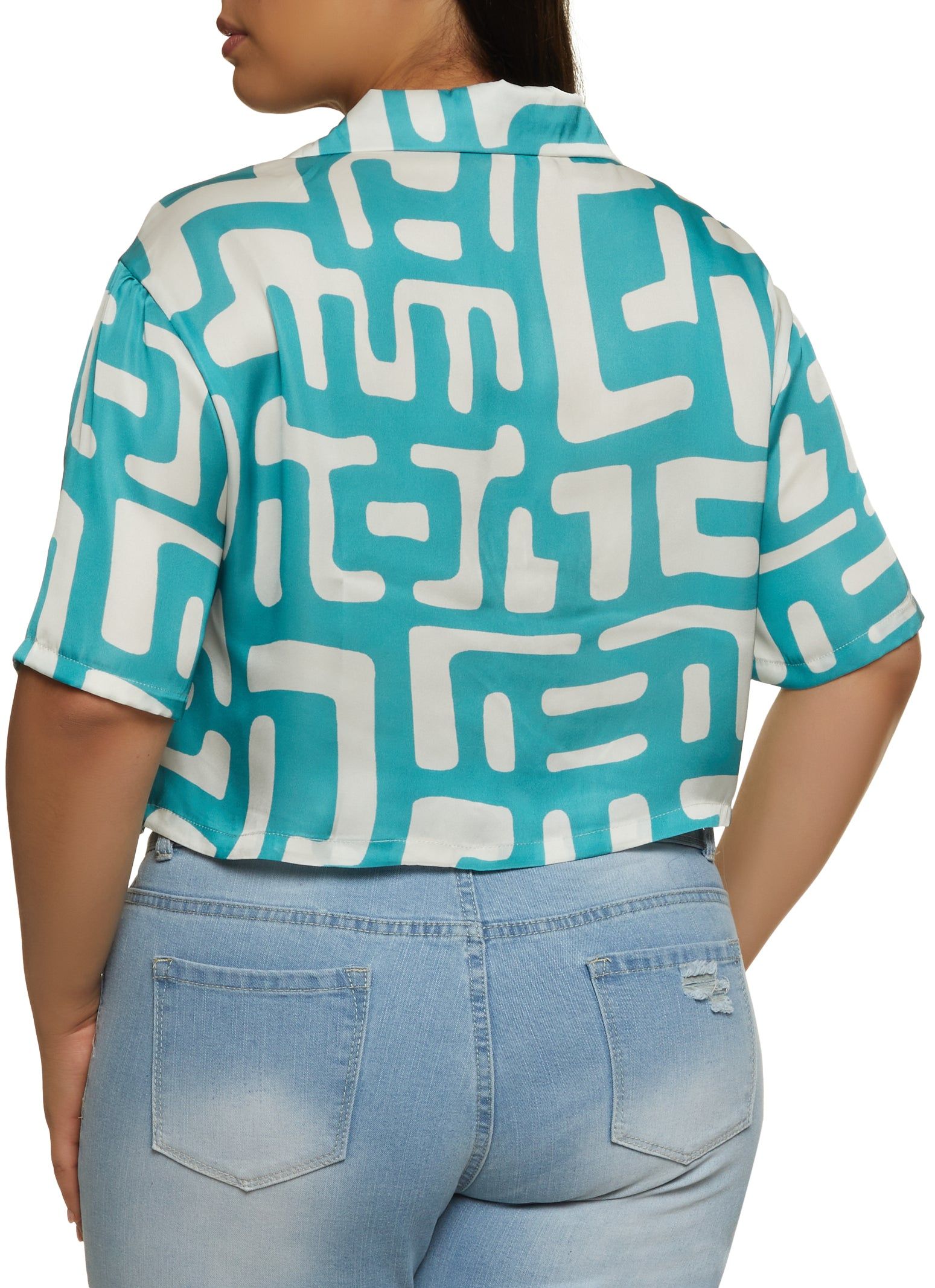 Plus Size Printed Satin Cropped Shirt sold by Rainbow product image thumbnail 2