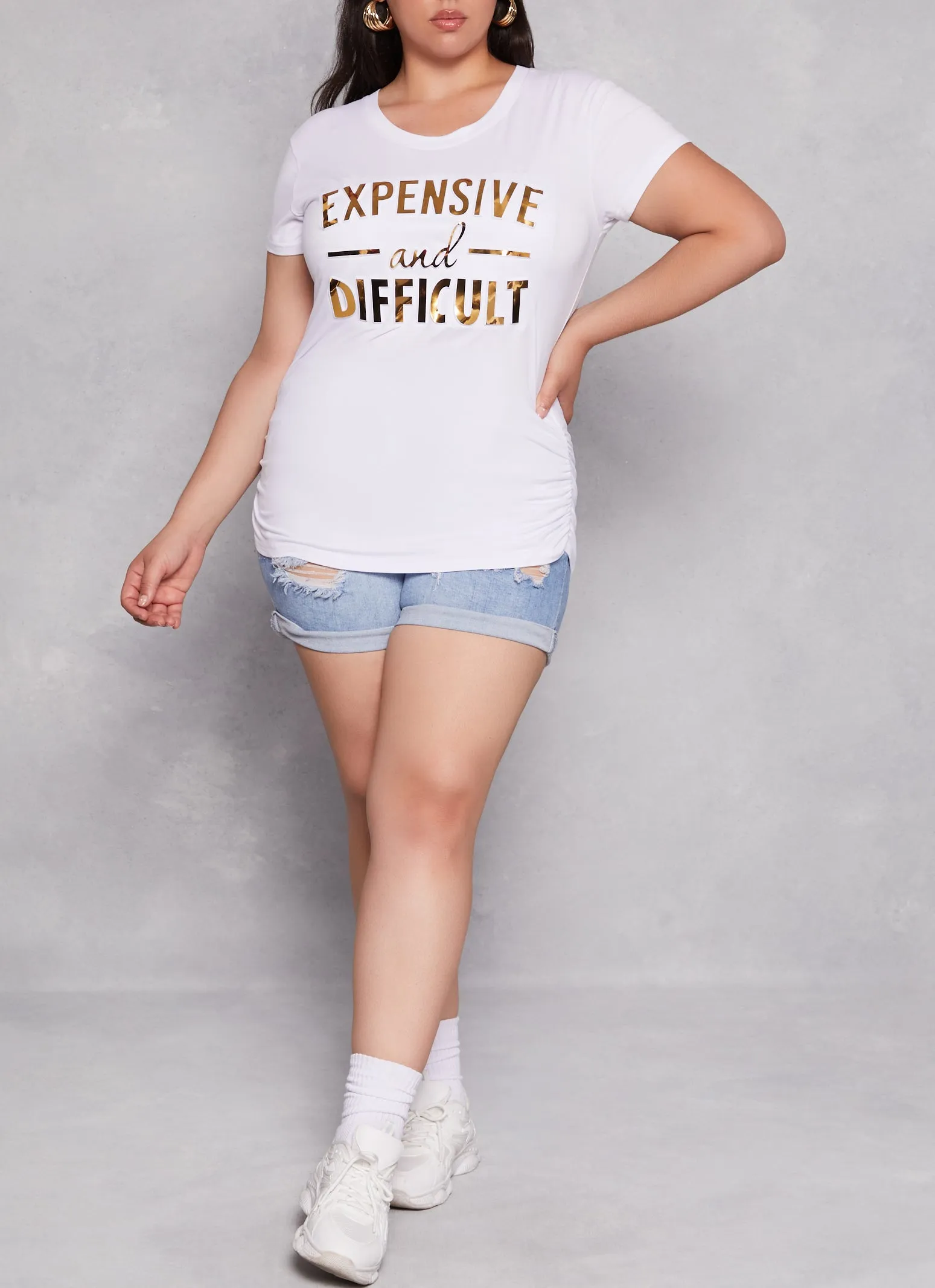 Plus Size Expensive and Difficult 3D Foil Graphic Tee sold by Rainbow product image thumbnail 2