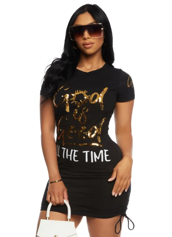 God is Good All the Time Sequin Graphic T Shirt Dress sold by Rainbow