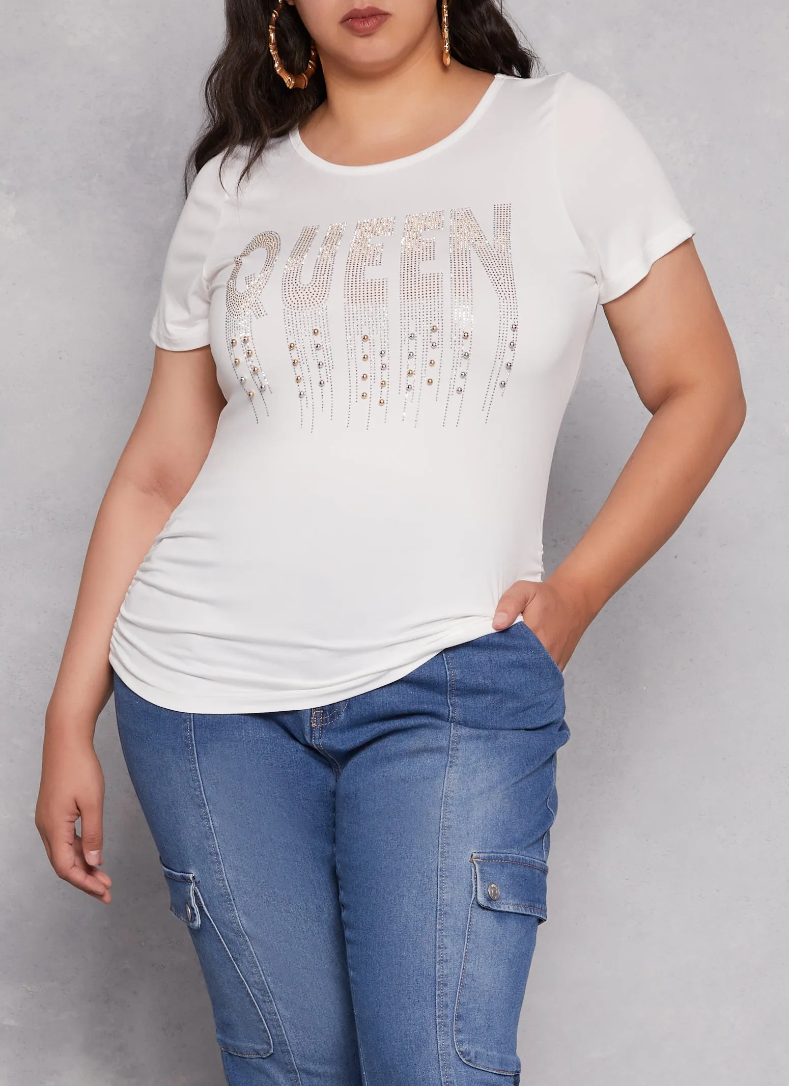 Plus Size Queen Rhinestone Beaded Graphic Tee sold by Rainbow