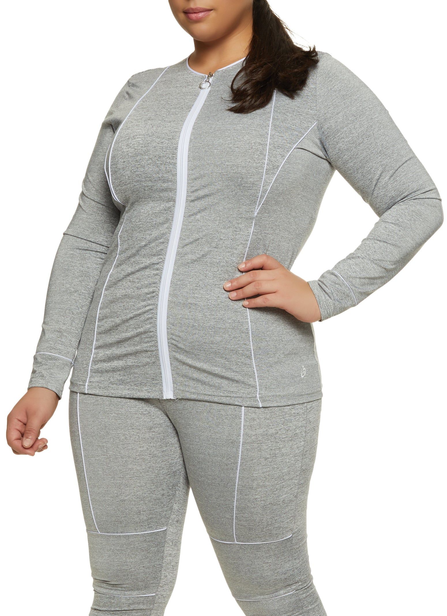 Plus Size Contrast Piping Zip Up Track Jacket sold by Rainbow