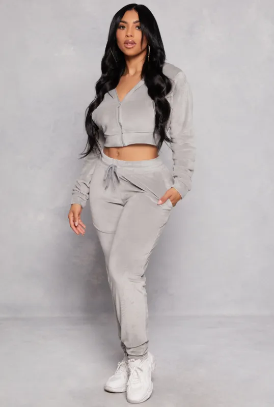 Velour Drawstring High Waist Joggers sold by Rainbow