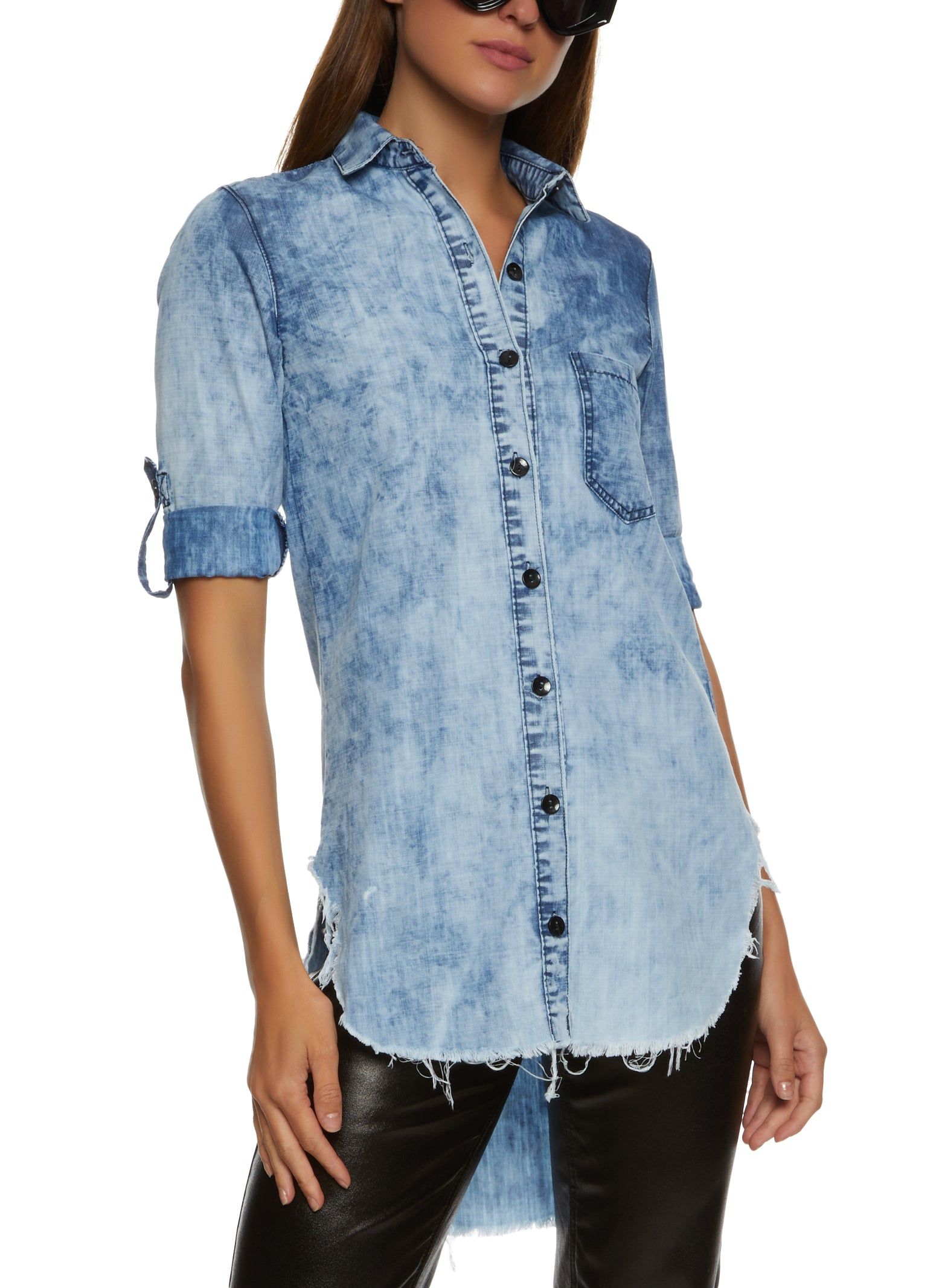 Thankful Denim Button Front Shirt sold by Rainbow