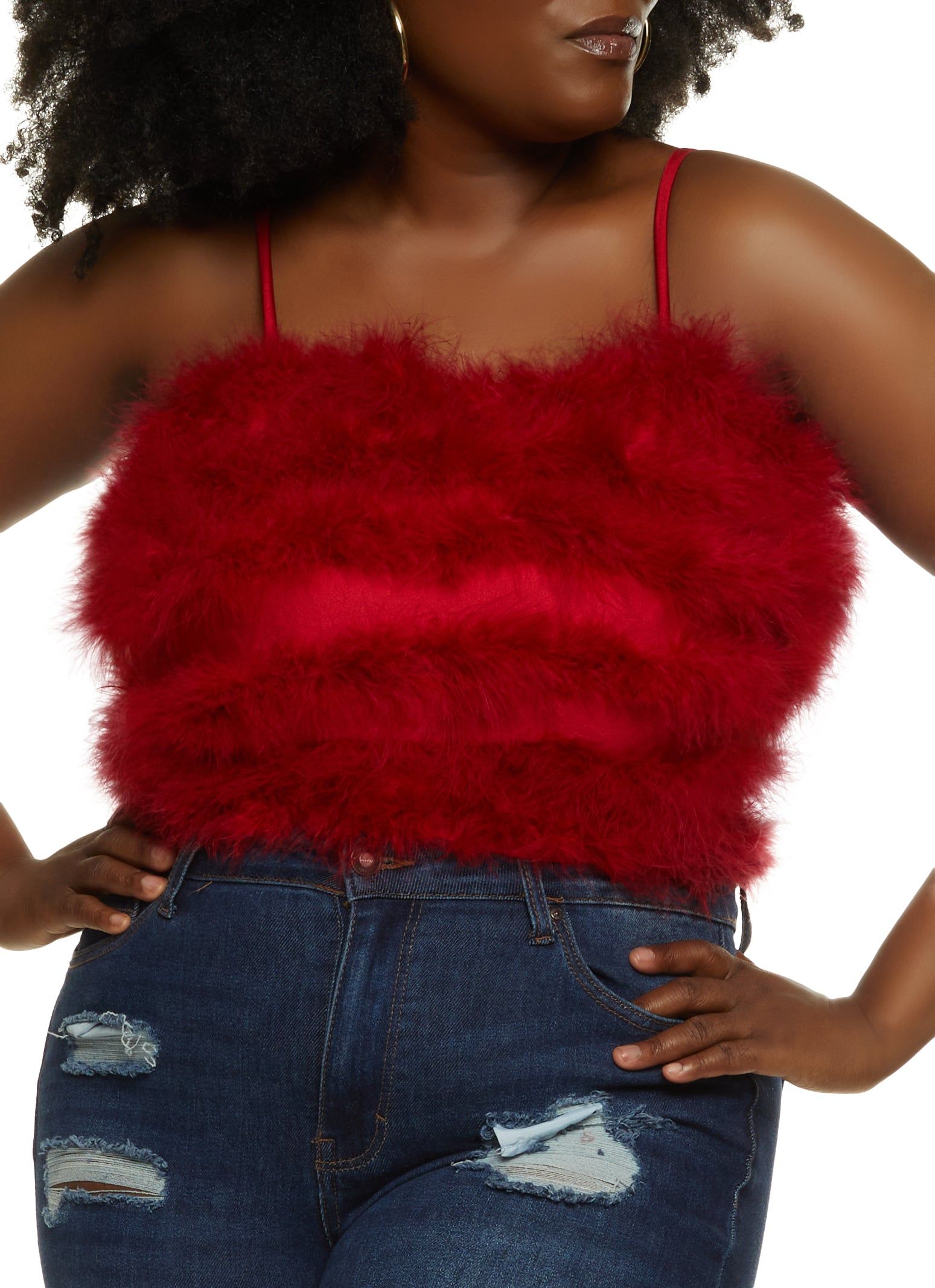Plus Size Feather Cropped Cami sold by Rainbow
