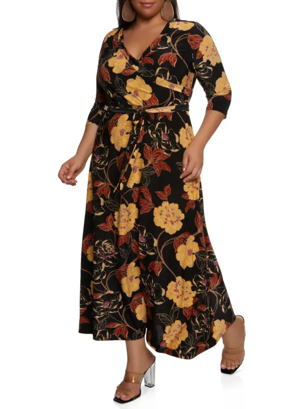 Plus Size Floral Tie Waist Faux Wrap Dress sold by Rainbow