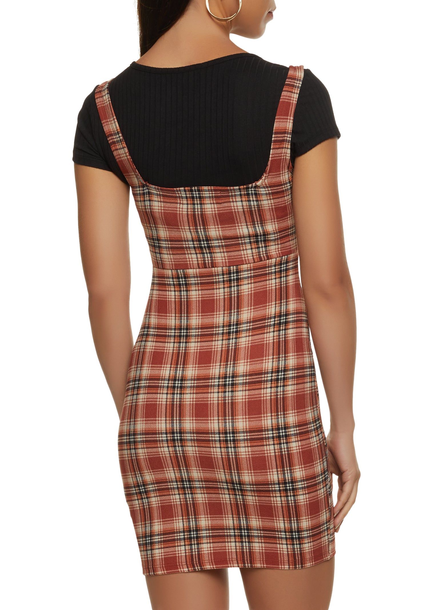 Crepe Knit Plaid Mini Dress with Ribbed Top sold by Rainbow product image thumbnail 3