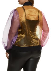 Plus Size Organza Color Block Zip Front Bomber sold by Rainbow