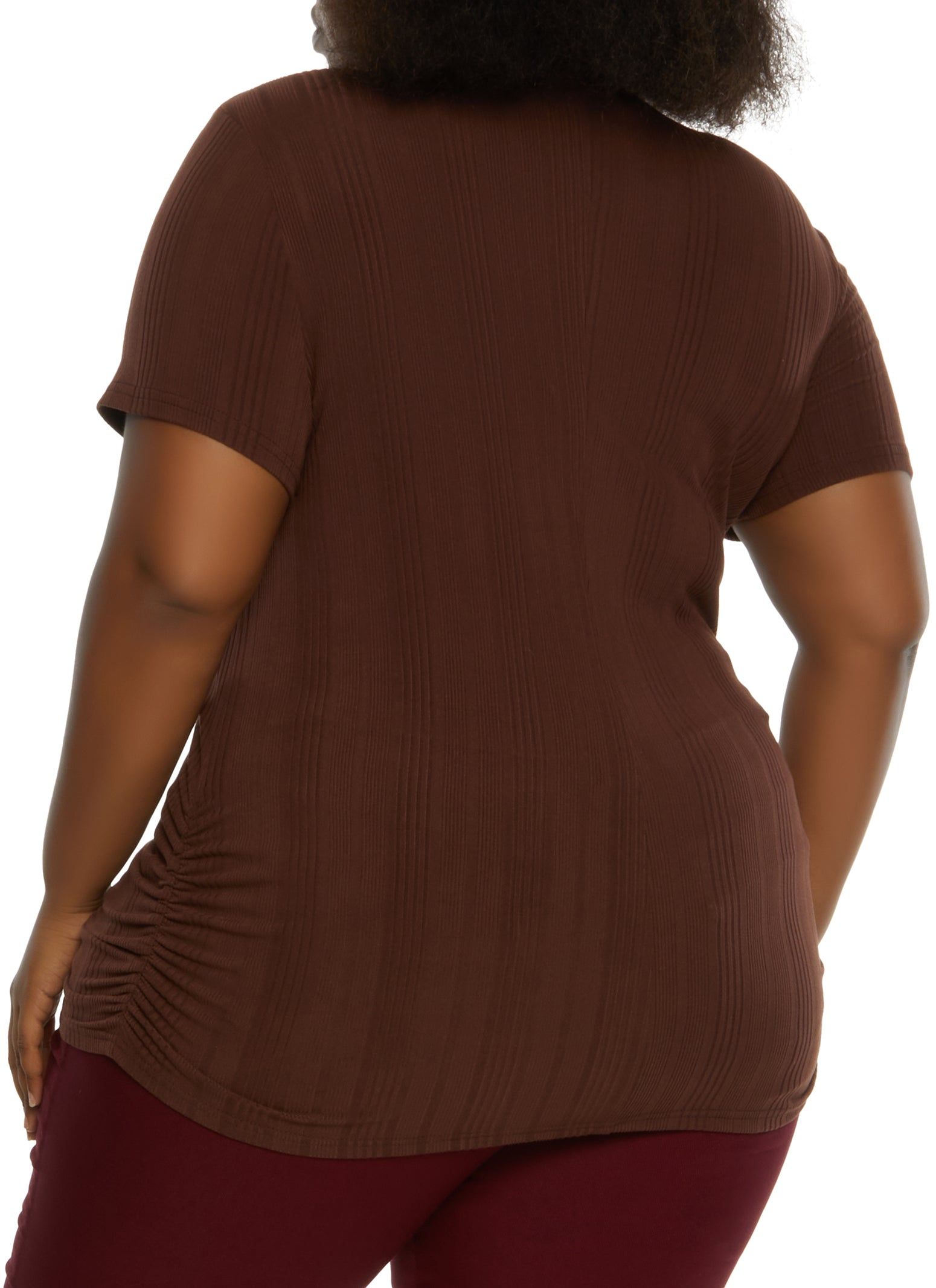 Plus Size Rib Knit Ruched Side Top with Necklace sold by Rainbow product image thumbnail 2