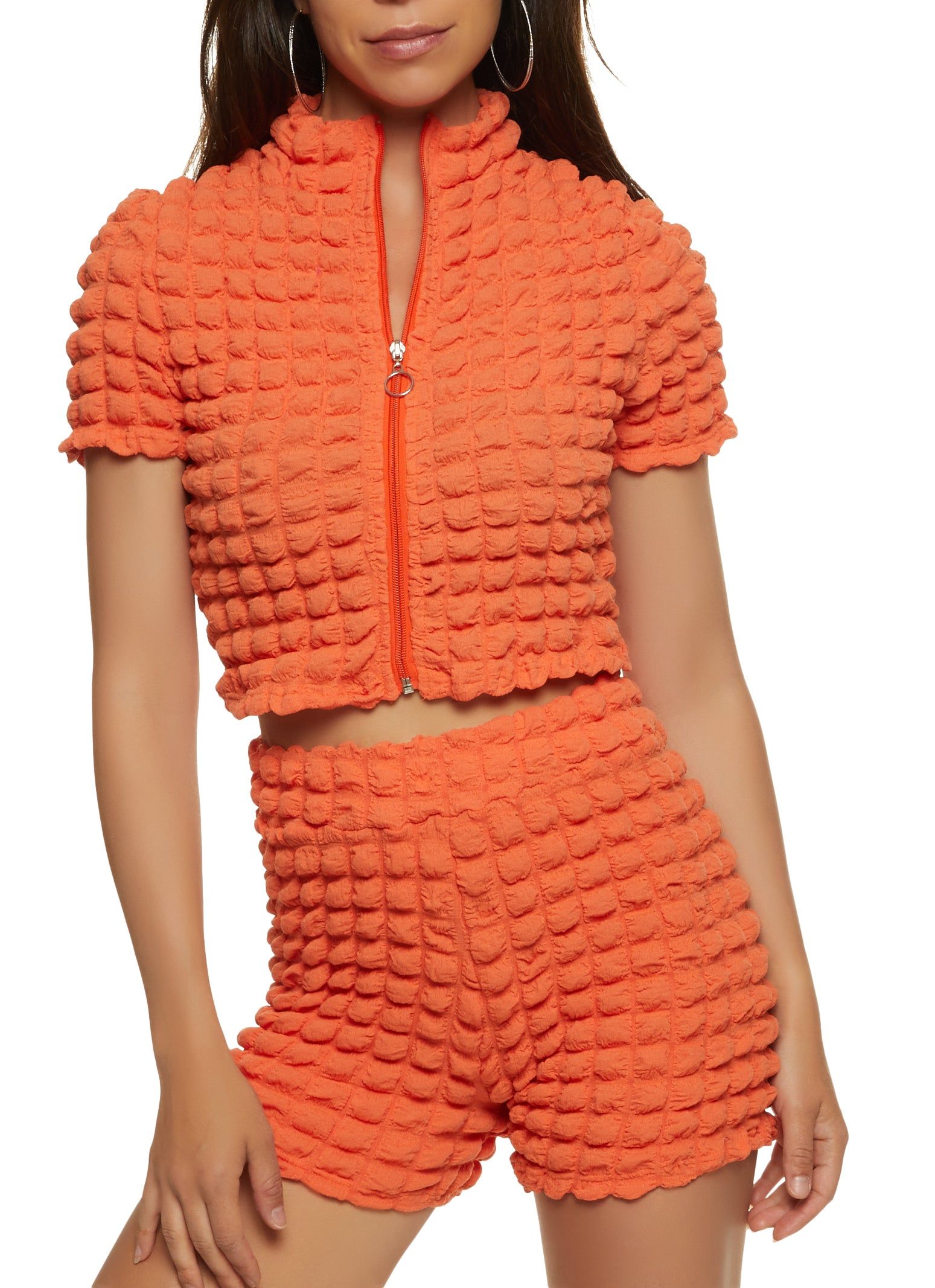 Bubble Knit Zip Up Crop Top and Shorts sold by Rainbow