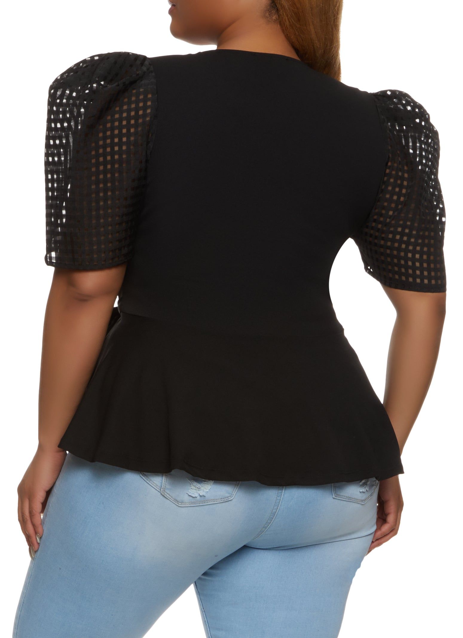 Plus Size Tie Waist Puff Sleeve Peplum Top sold by Rainbow product image thumbnail 2