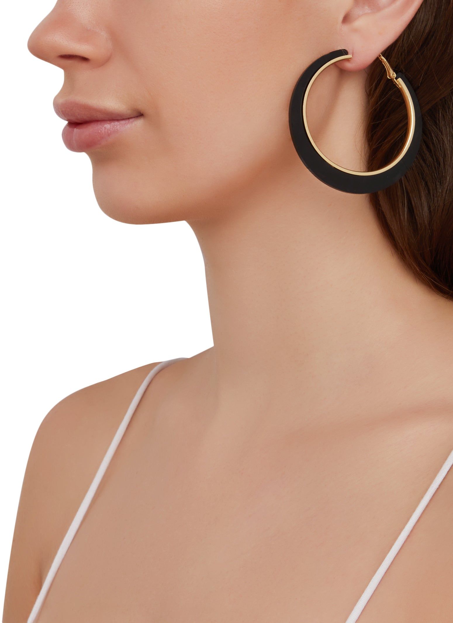 Metallic Detail Resin Hoop Earrings sold by Rainbow