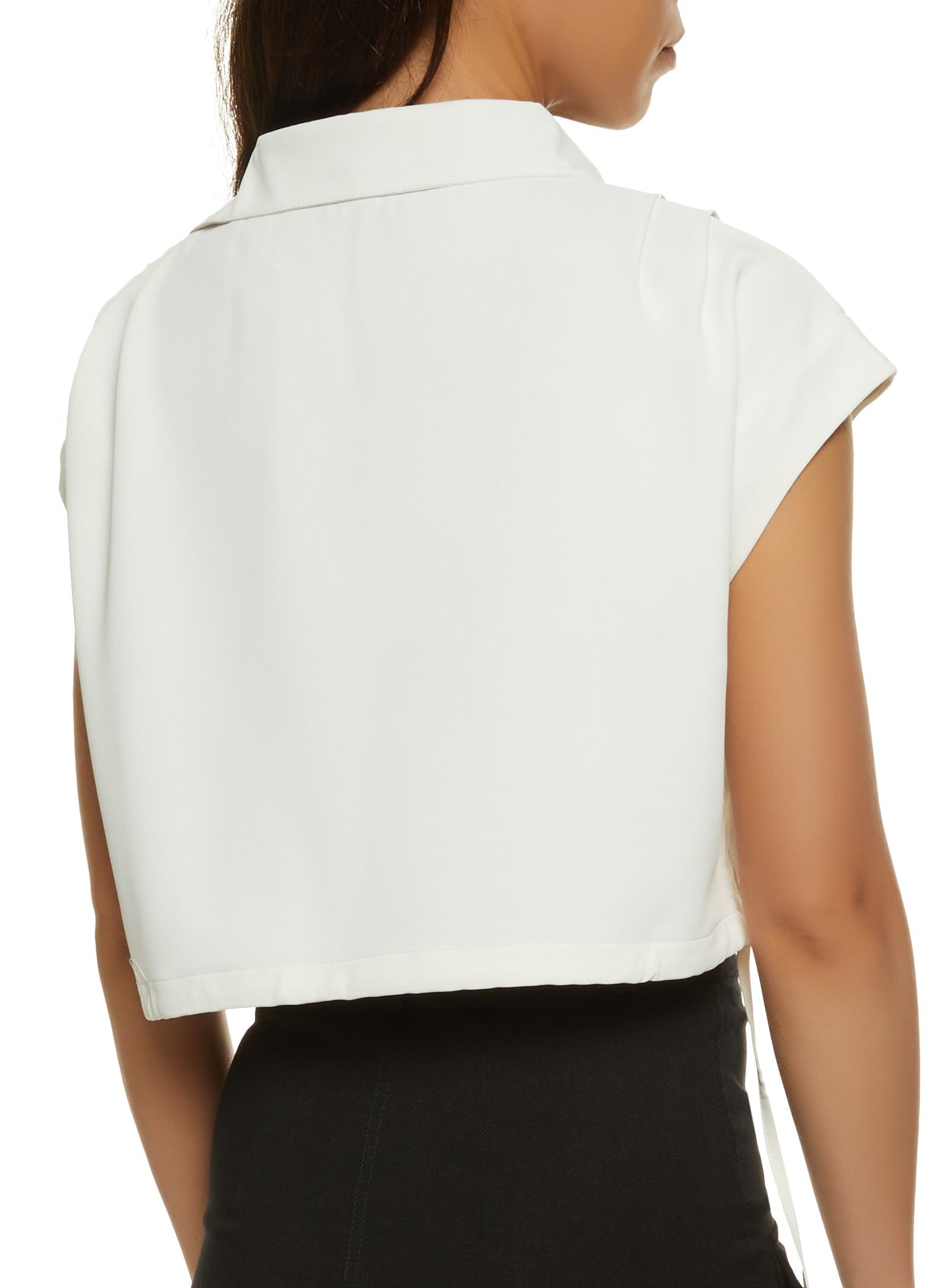 Drawstring Waist Button Front Cropped Shirt sold by Rainbow product image thumbnail 2