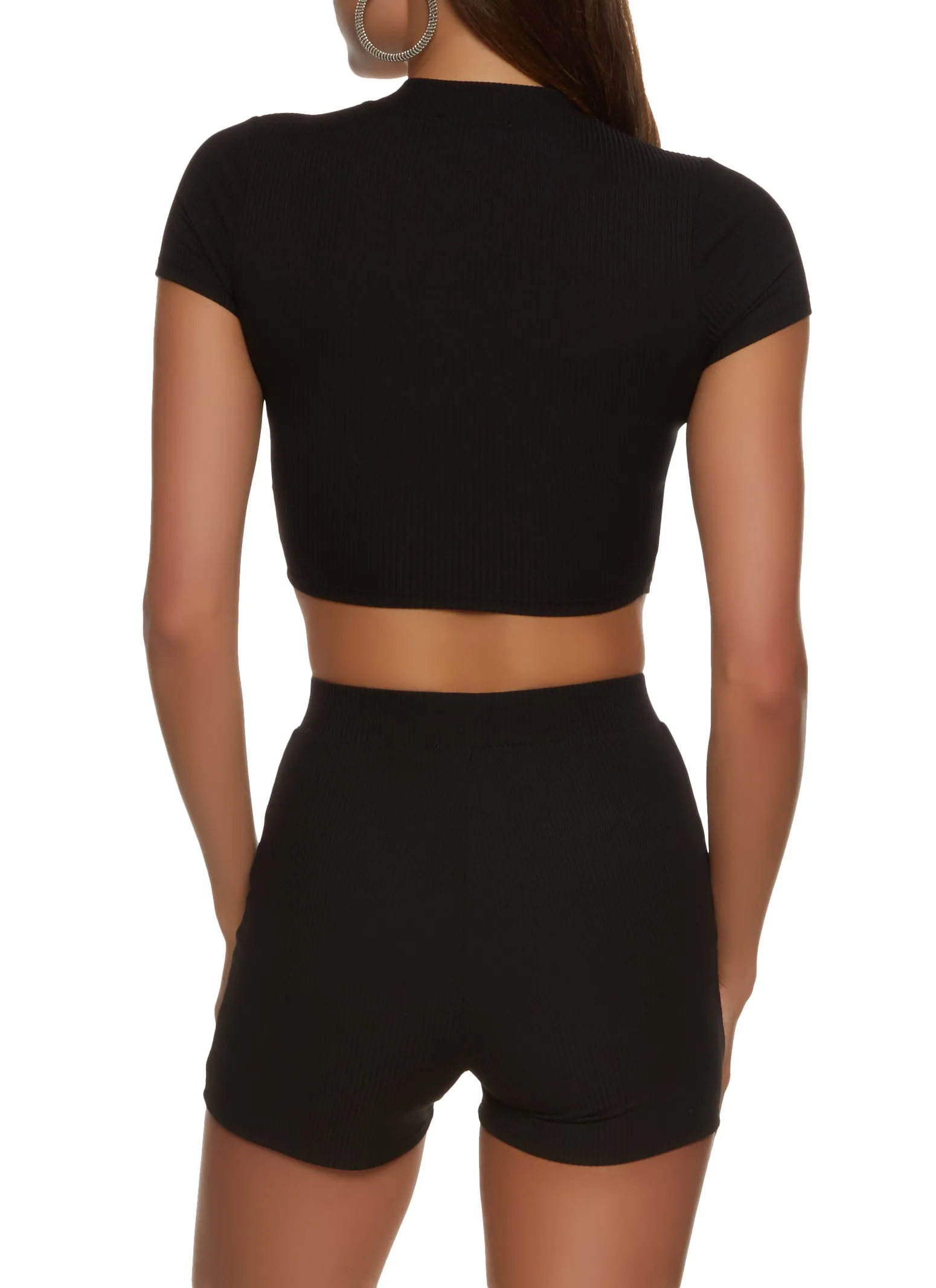 Ribbed Zip Neck Corset Detail Crop Top sold by Rainbow product image thumbnail 3