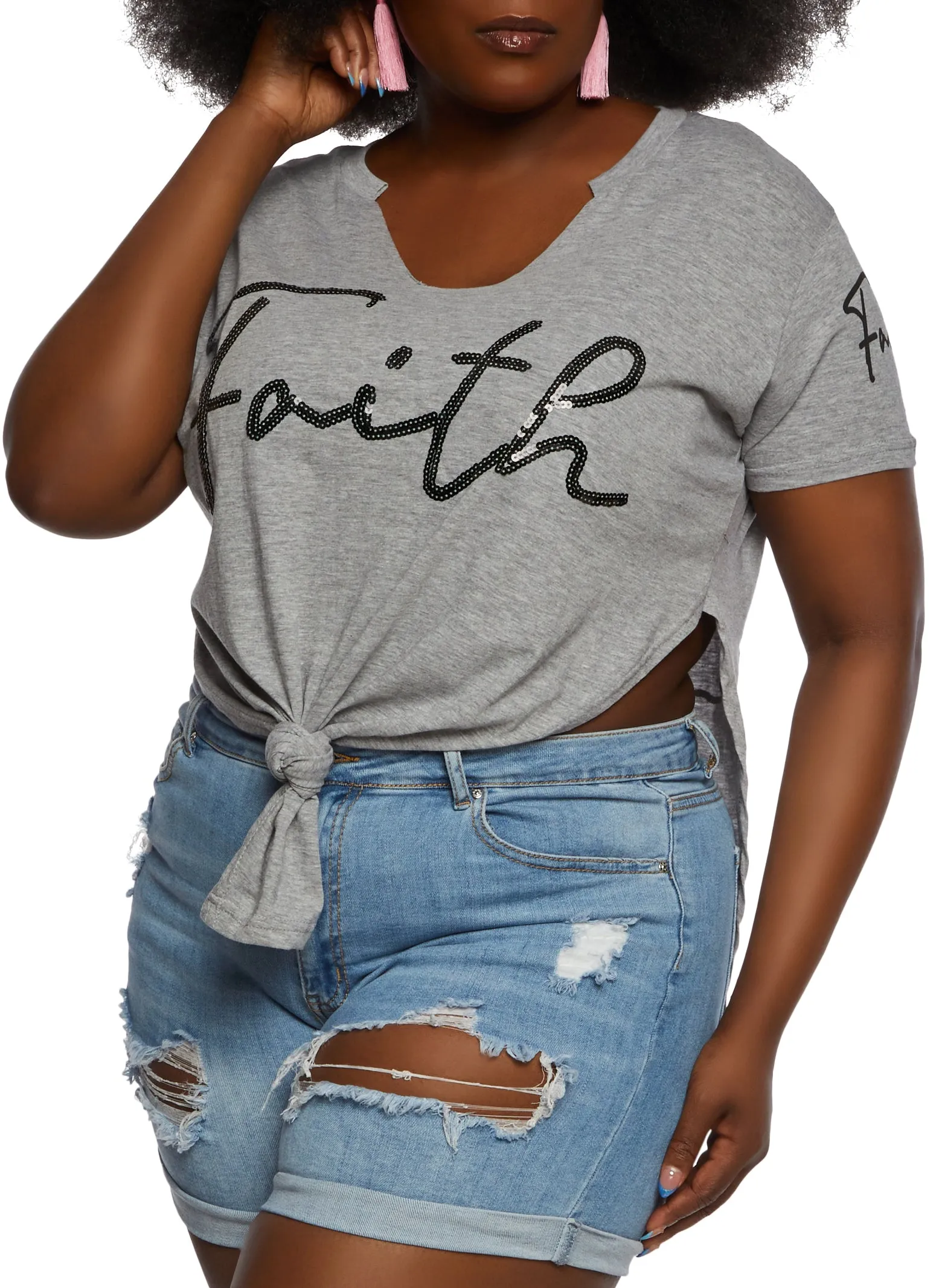 Plus Size Faith Sequin Graphic Notch Neck Tee sold by Rainbow product image thumbnail 2
