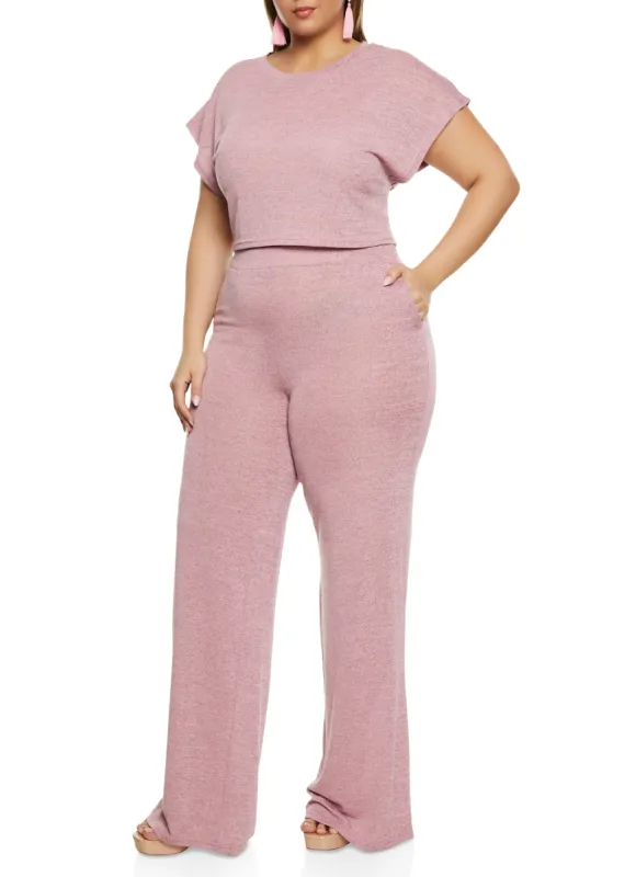 Plus Size Daisy Brushed Knit High Waist Wide Leg Pants sold by Rainbow