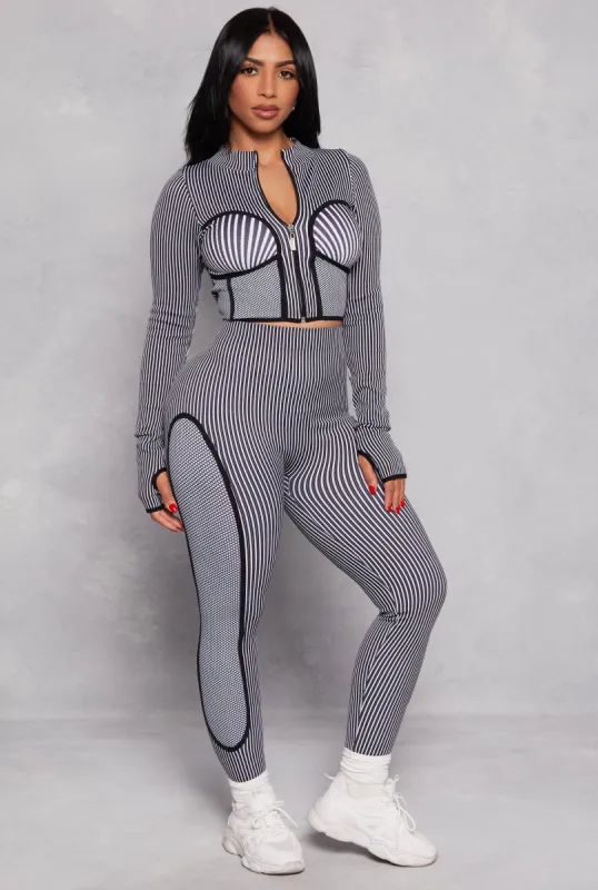 Seamless Rib Knit Striped Leggings sold by Rainbow