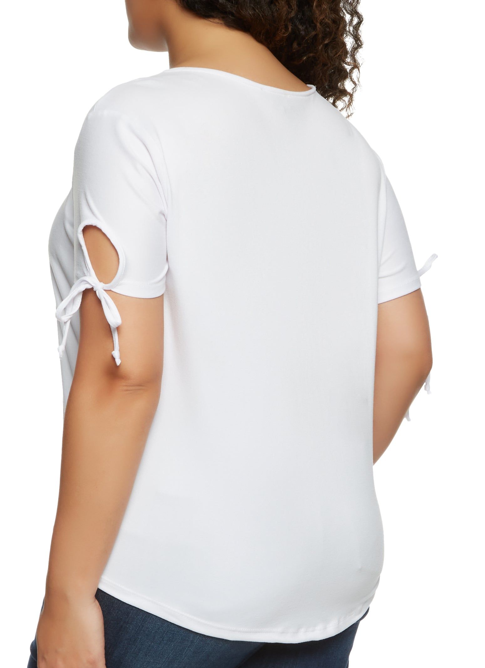 Plus Size Tie Sleeve Lace Up Tee sold by Rainbow product image thumbnail 2