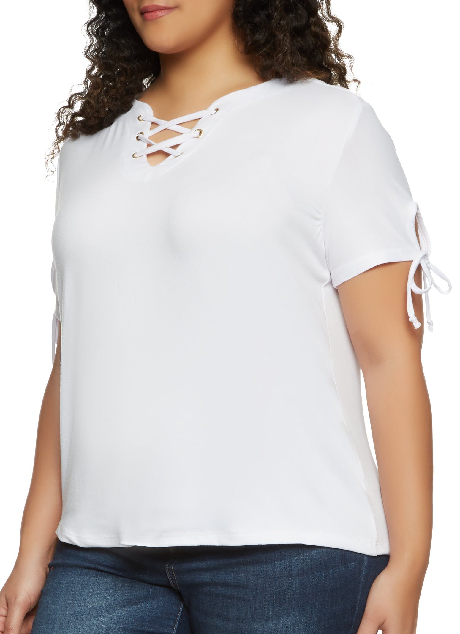 Plus Size Tie Sleeve Lace Up Tee sold by Rainbow