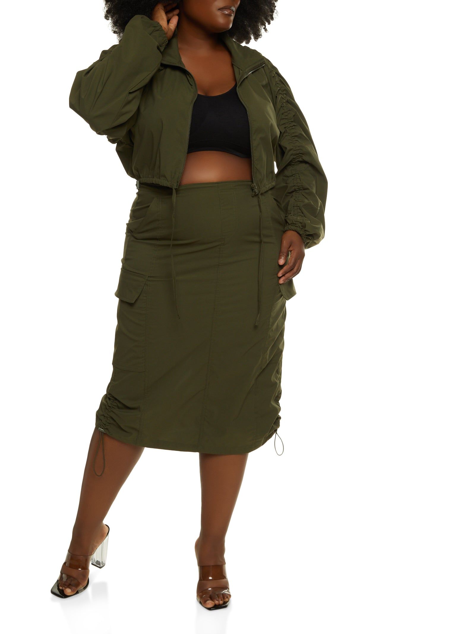 Plus Size Zip Front Ruched Sleeve Cropped Jacket sold by Rainbow product image thumbnail 3