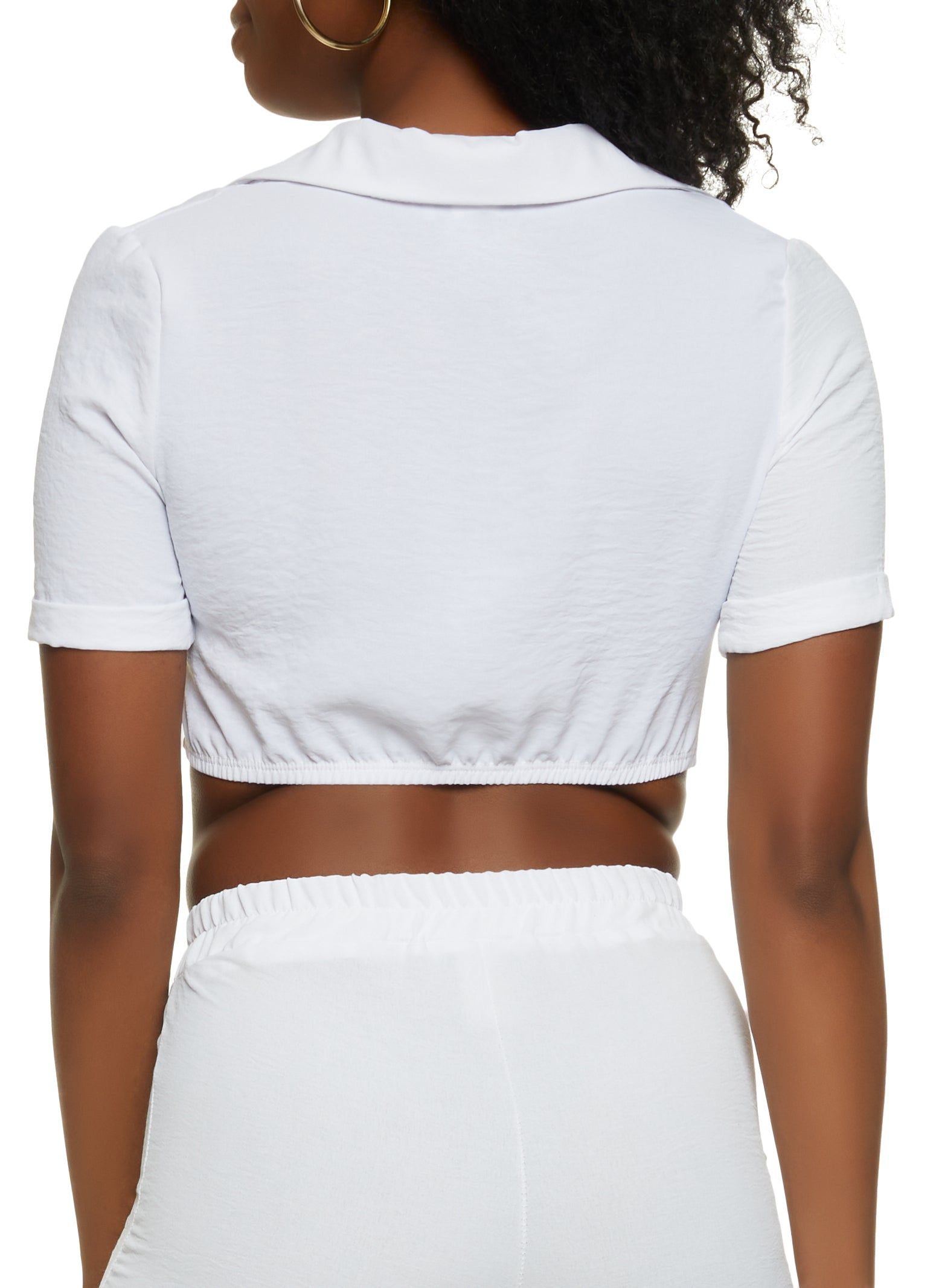 Crepe Knit Button Front Tie Hem Crop Top sold by Rainbow product image thumbnail 3