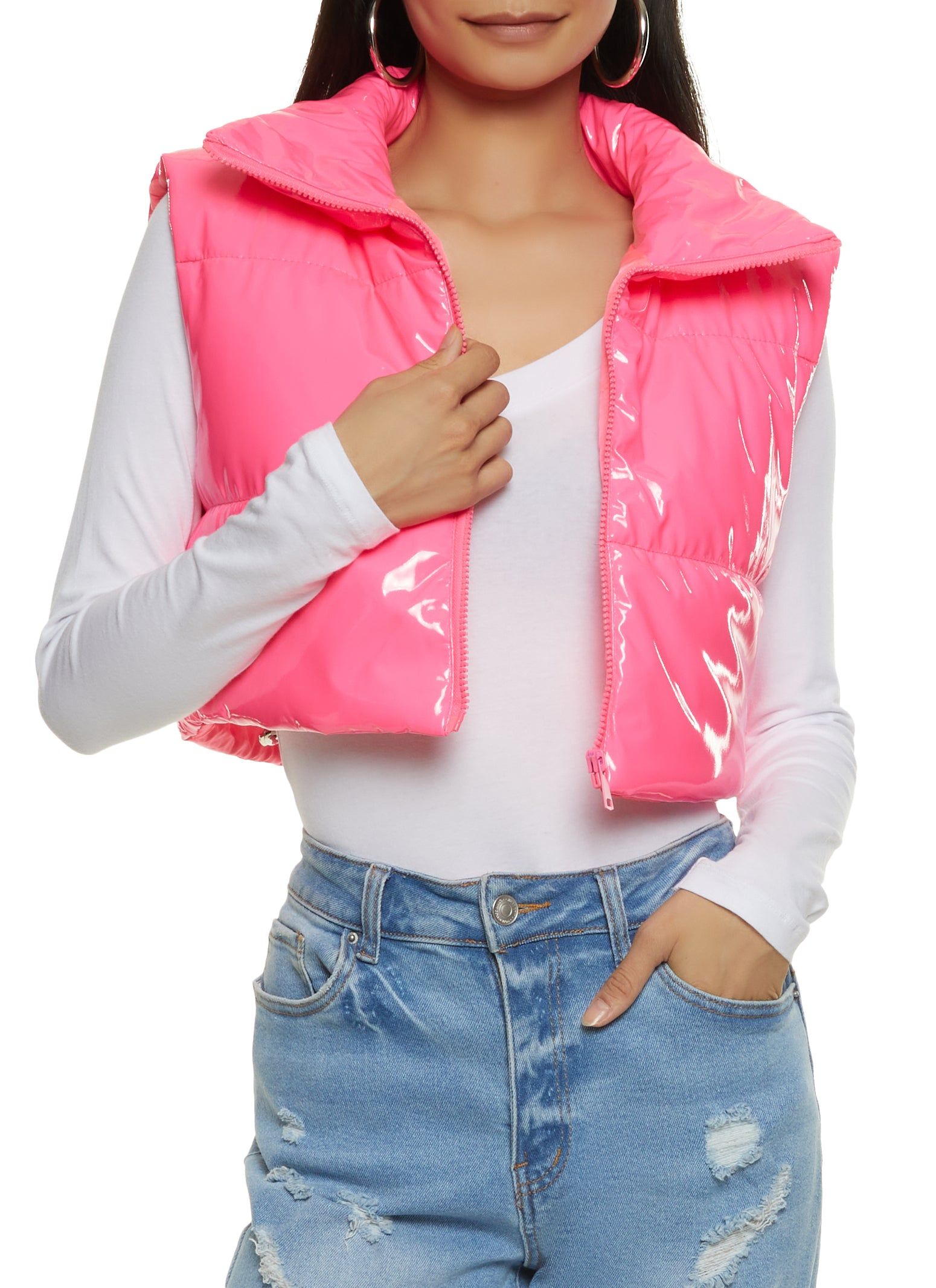 Faux Patent Leather Cropped Puffer Vest sold by Rainbow
