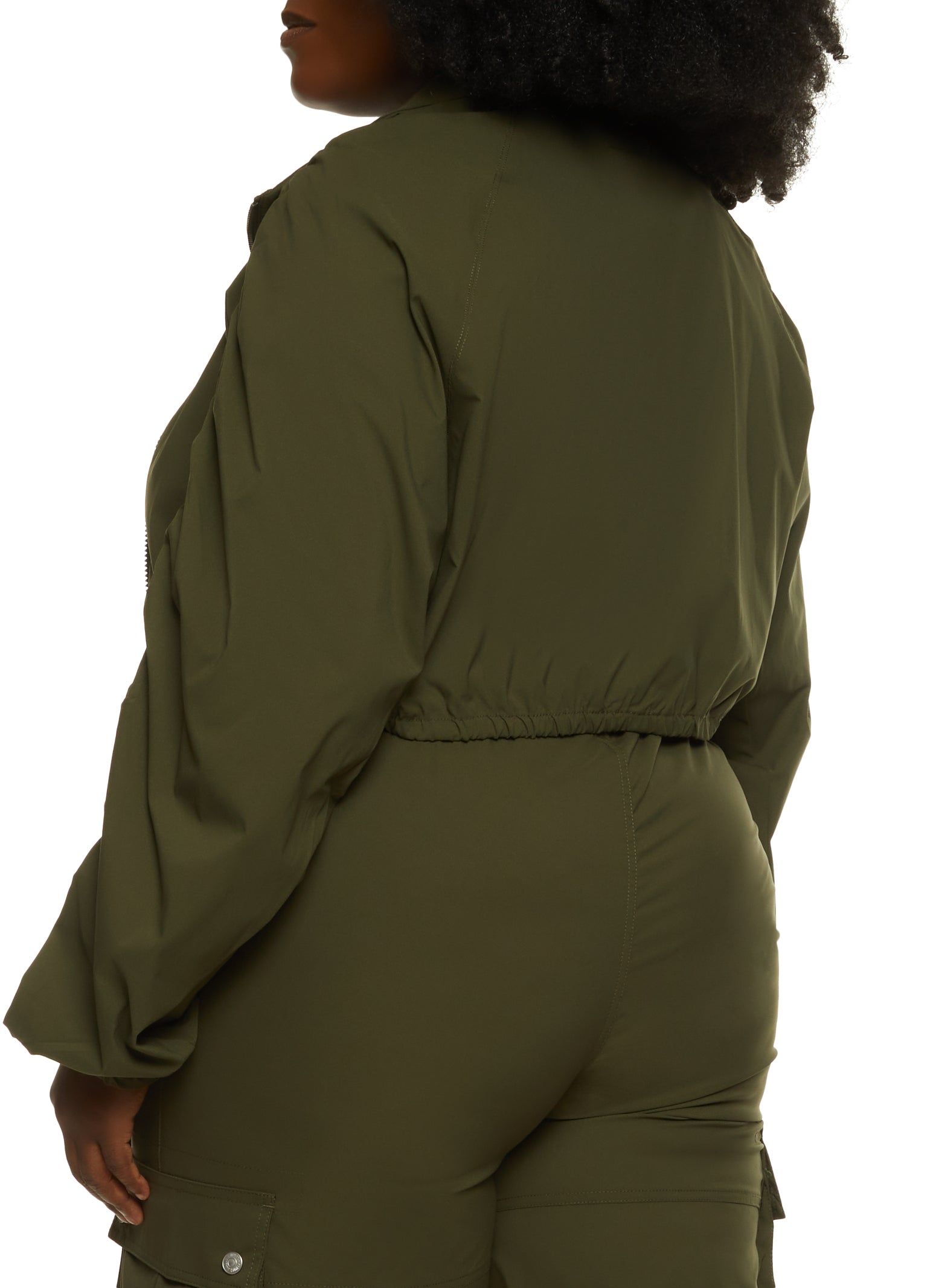 Plus Size Zip Front Ruched Sleeve Cropped Jacket sold by Rainbow product image thumbnail 5