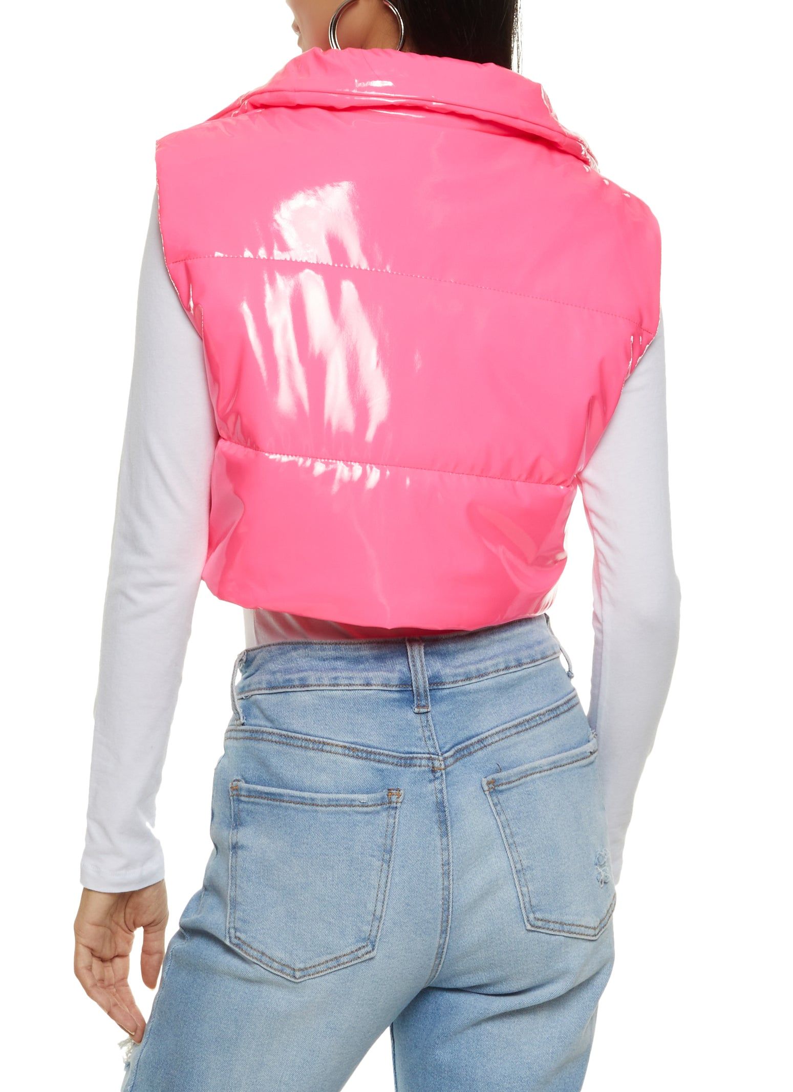 Faux Patent Leather Cropped Puffer Vest sold by Rainbow product image thumbnail 2