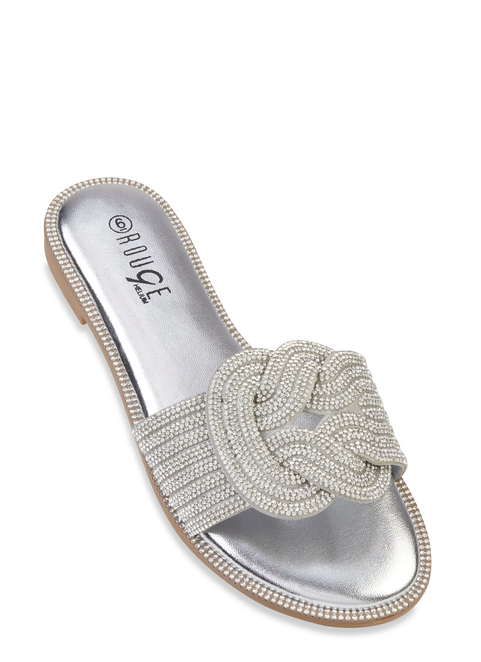 Rhinestone Trim Braided Band Slide Sandals sold by Rainbow