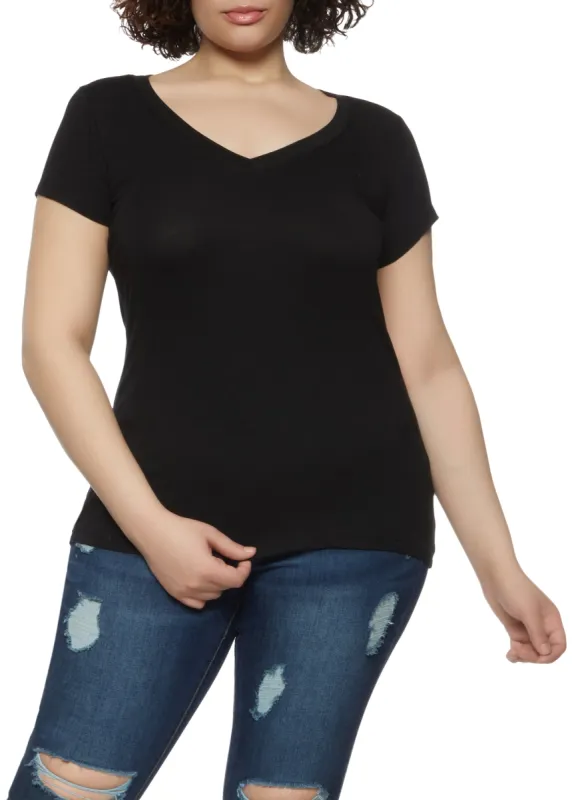 Plus Size Solid V Neck Tee sold by Rainbow