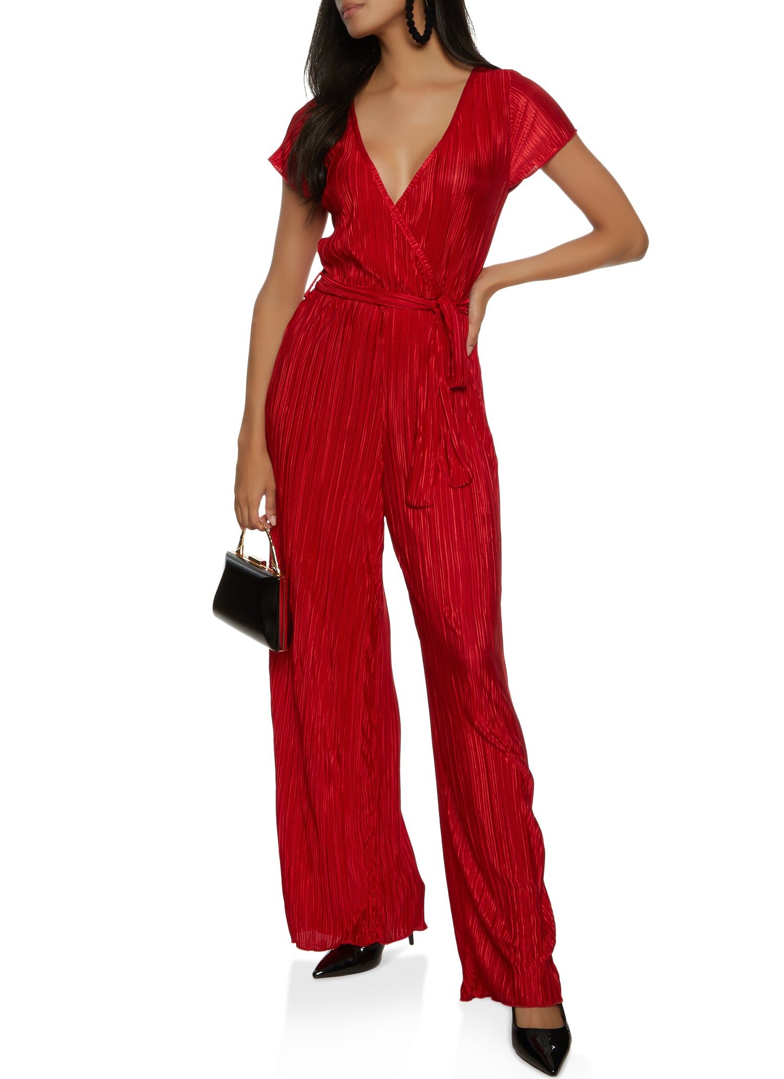 Plisse Tie Waist Wrap Jumpsuit sold by Rainbow
