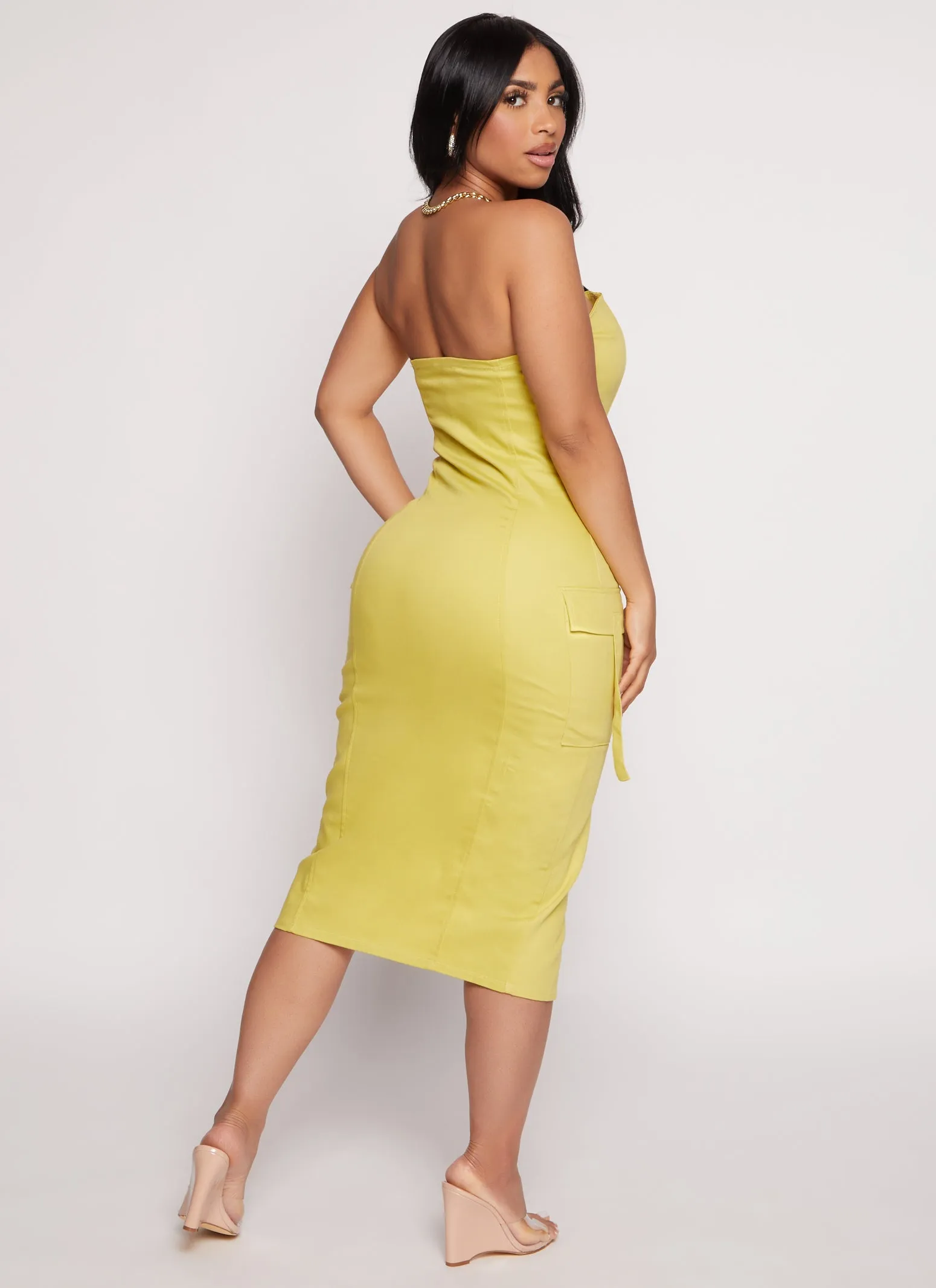 Haute Monde Strapless Zip Front Cargo Pocket Midi Dress sold by Rainbow product image thumbnail 3