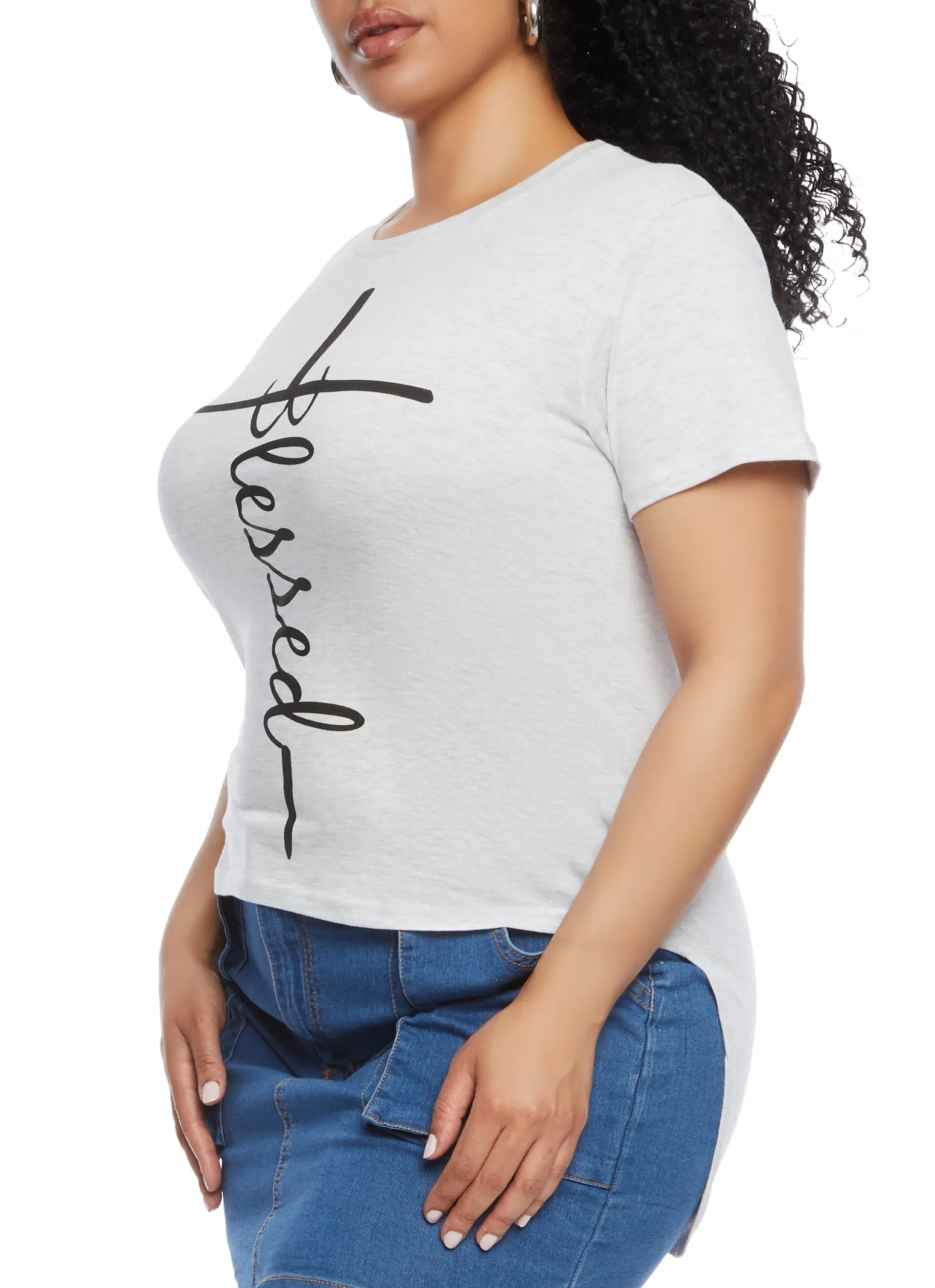 Plus Size High Low Hem Blessed Graphic Tee sold by Rainbow product image thumbnail 2