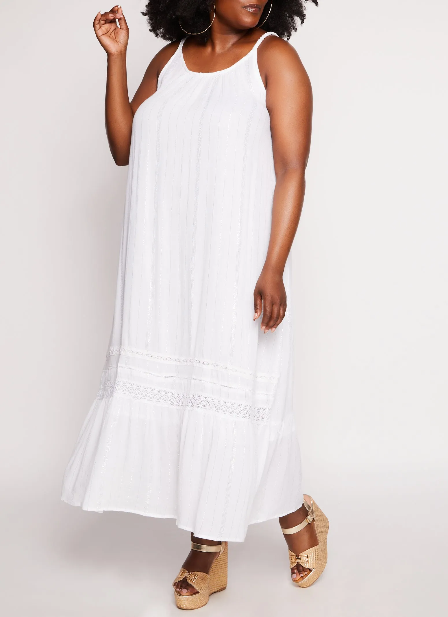 Plus Size Gauze Knit Lurex Striped Maxi Dress sold by Rainbow