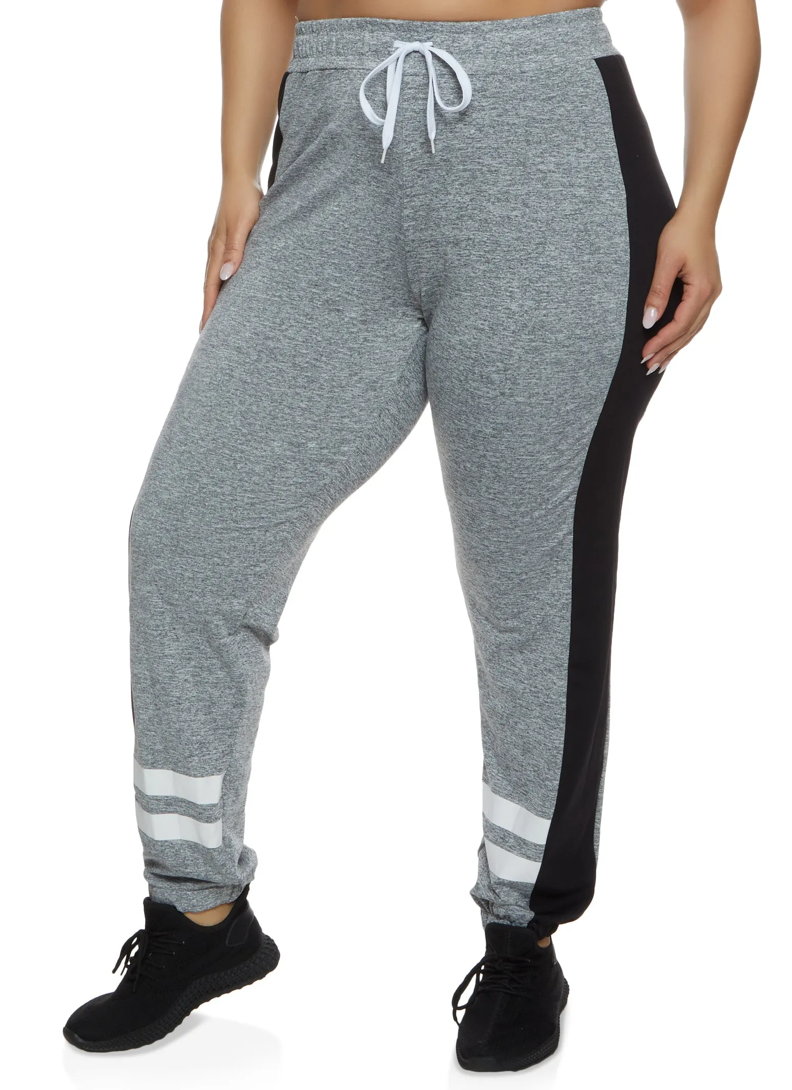 Plus Size Side Color Block Varsity Stripe Detail Sweatpants sold by Rainbow