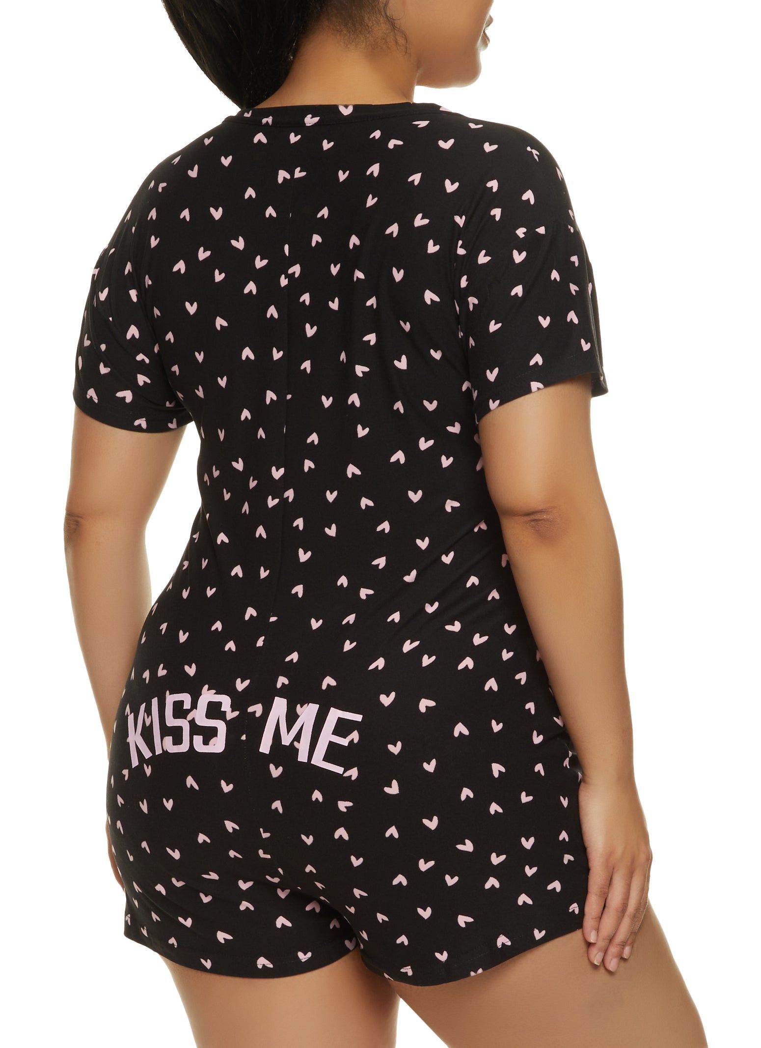 Plus Size Kiss Me Heart Print Pajama Romper sold by Rainbow product image thumbnail 2