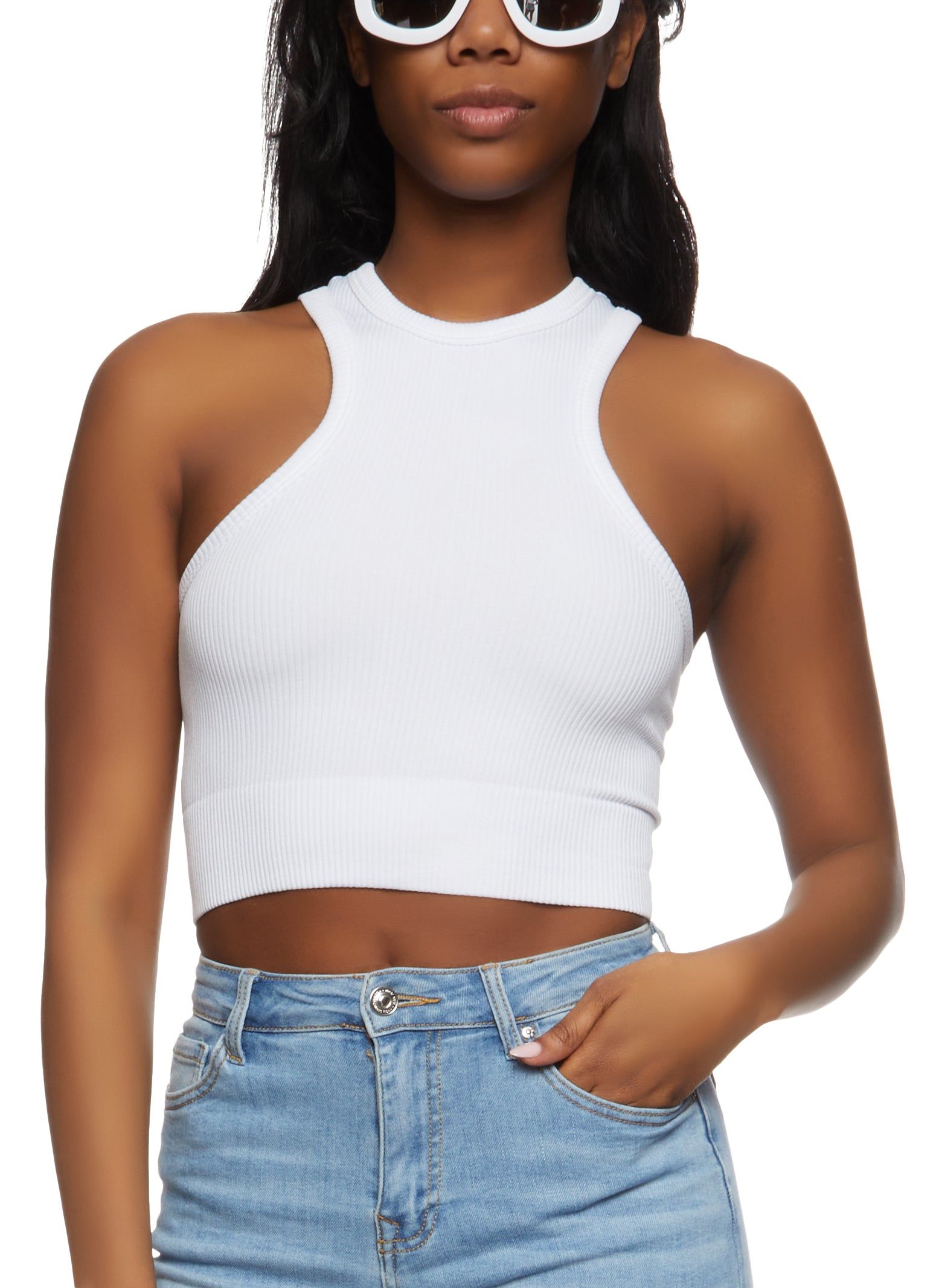 Rib Knit Seamless Cropped Tank Top sold by Rainbow