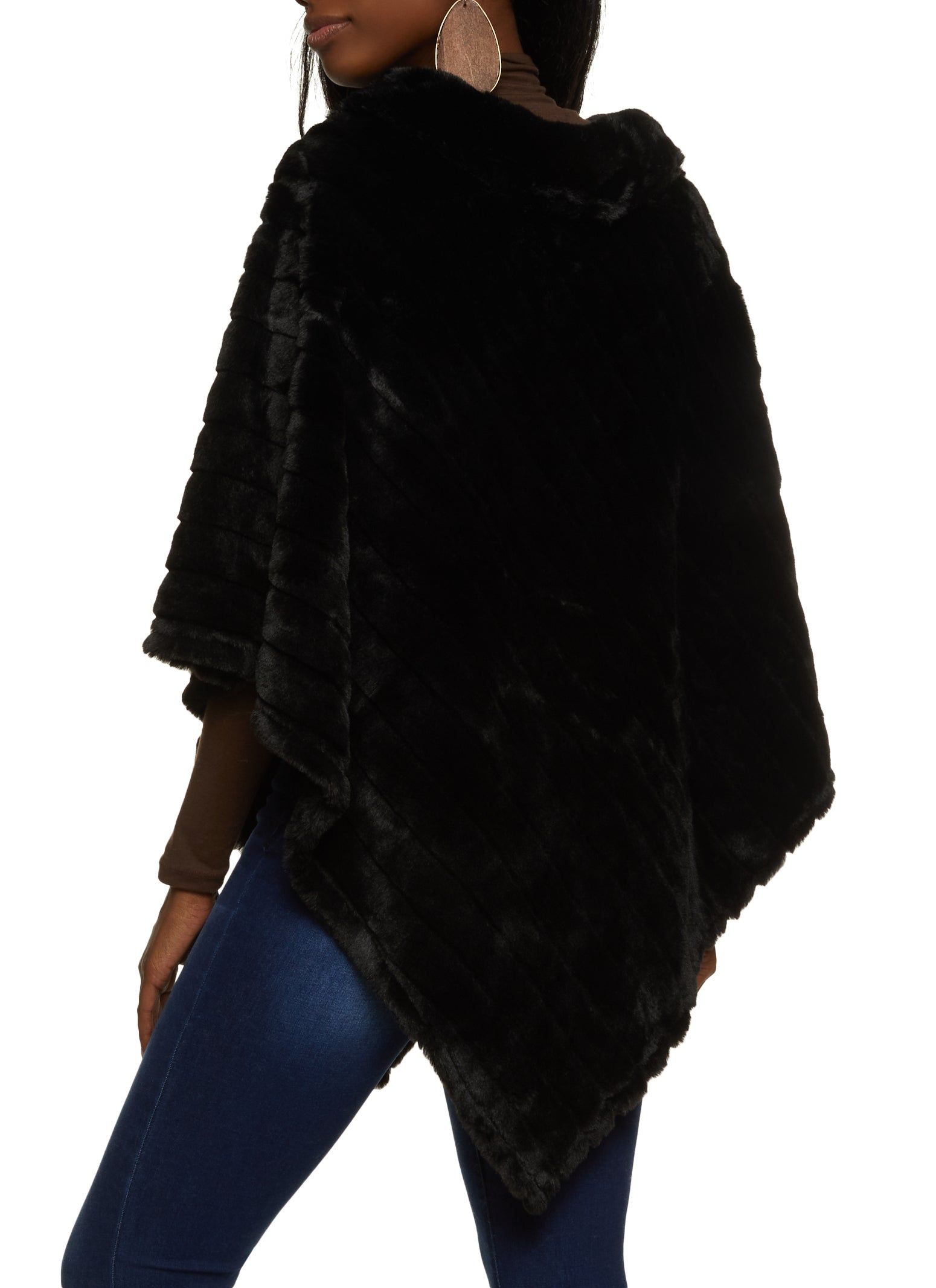 Faux Fur Collar Plush Pullover Poncho sold by Rainbow product image thumbnail 5