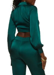 Satin Collared Tie Front Crop Top sold by Rainbow