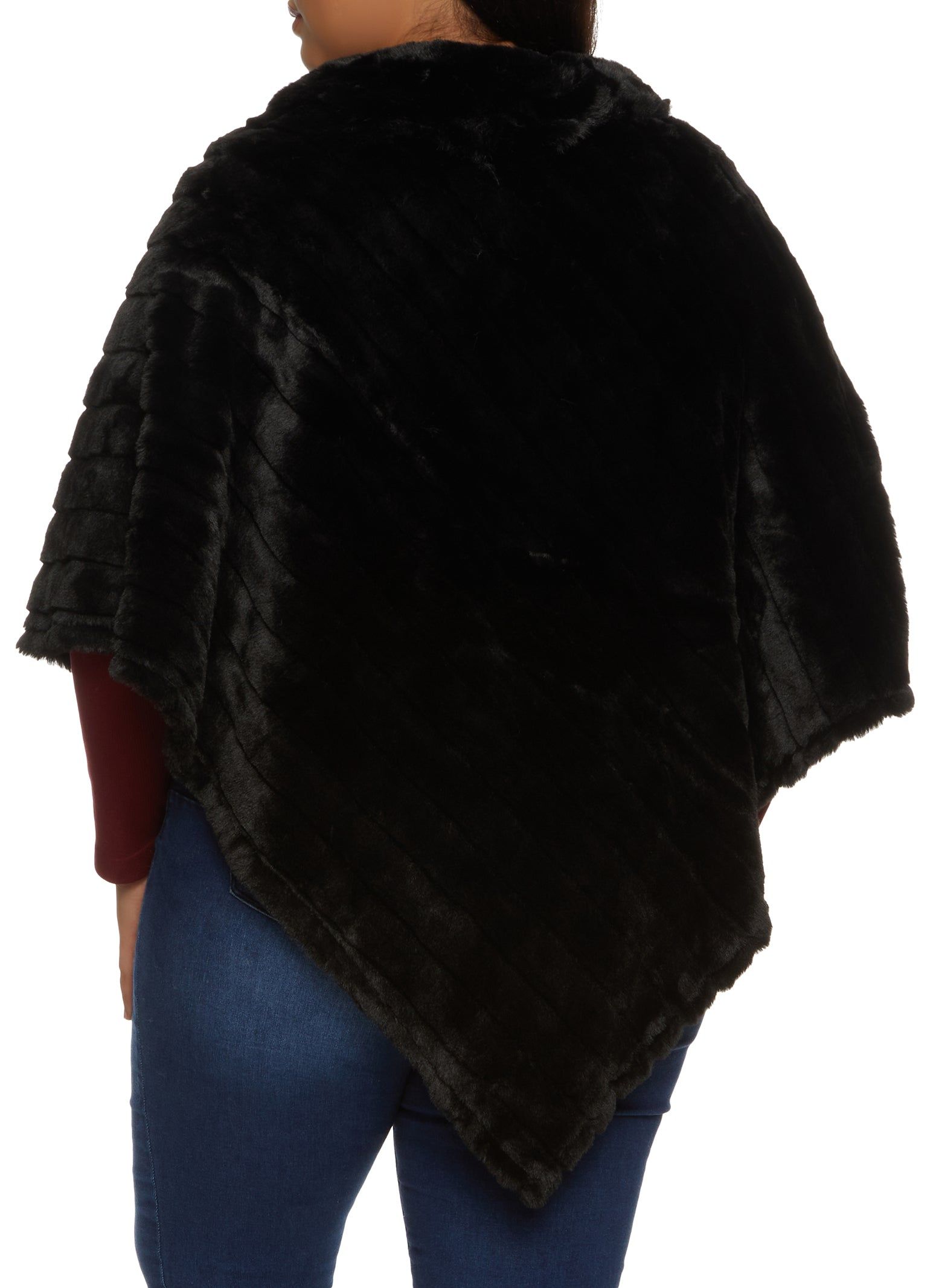 Faux Fur Collar Plush Pullover Poncho sold by Rainbow product image thumbnail 2