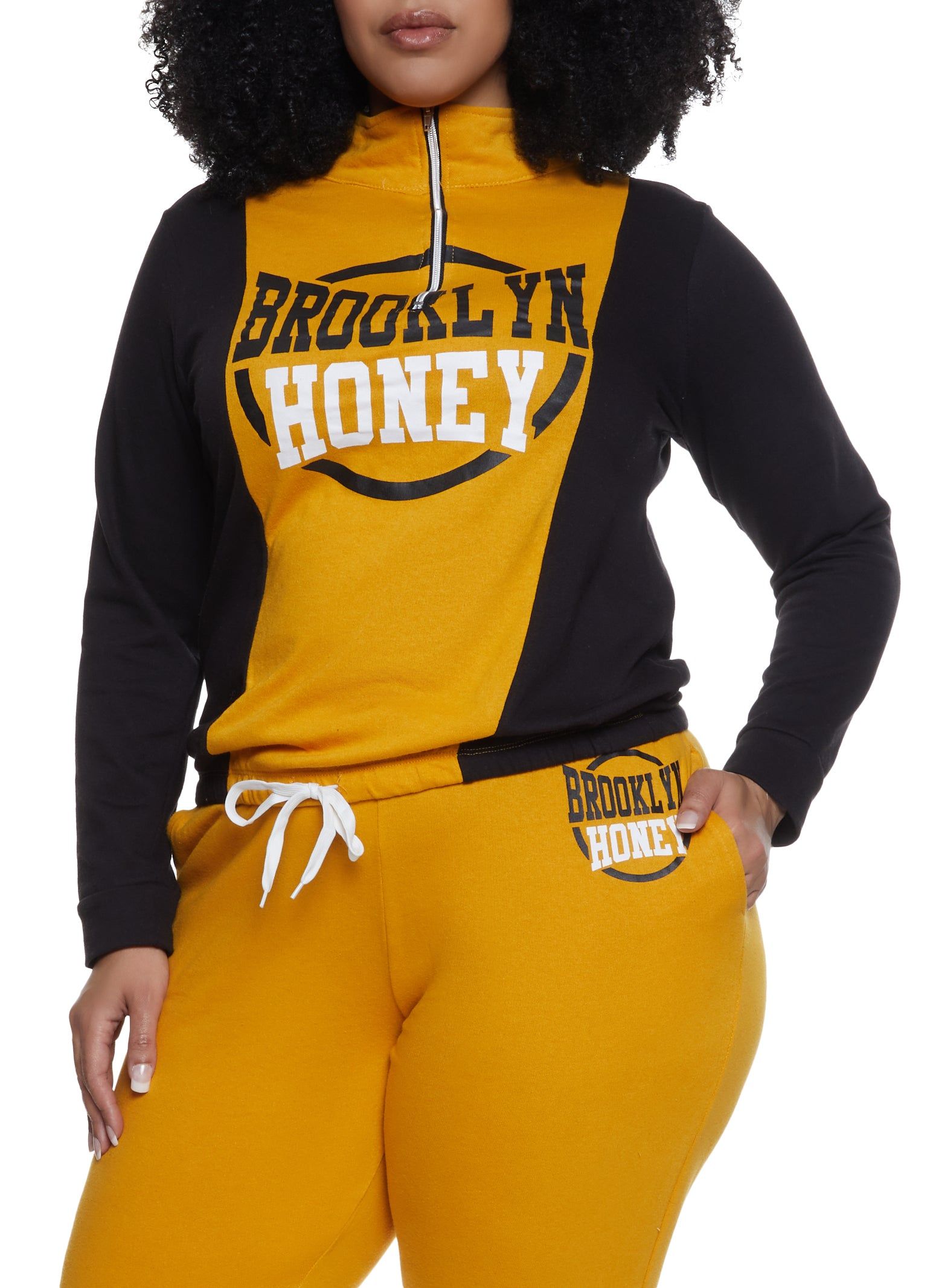 Plus Size Brooklyn Honey Graphic Color Block Sweatshirt sold by Rainbow